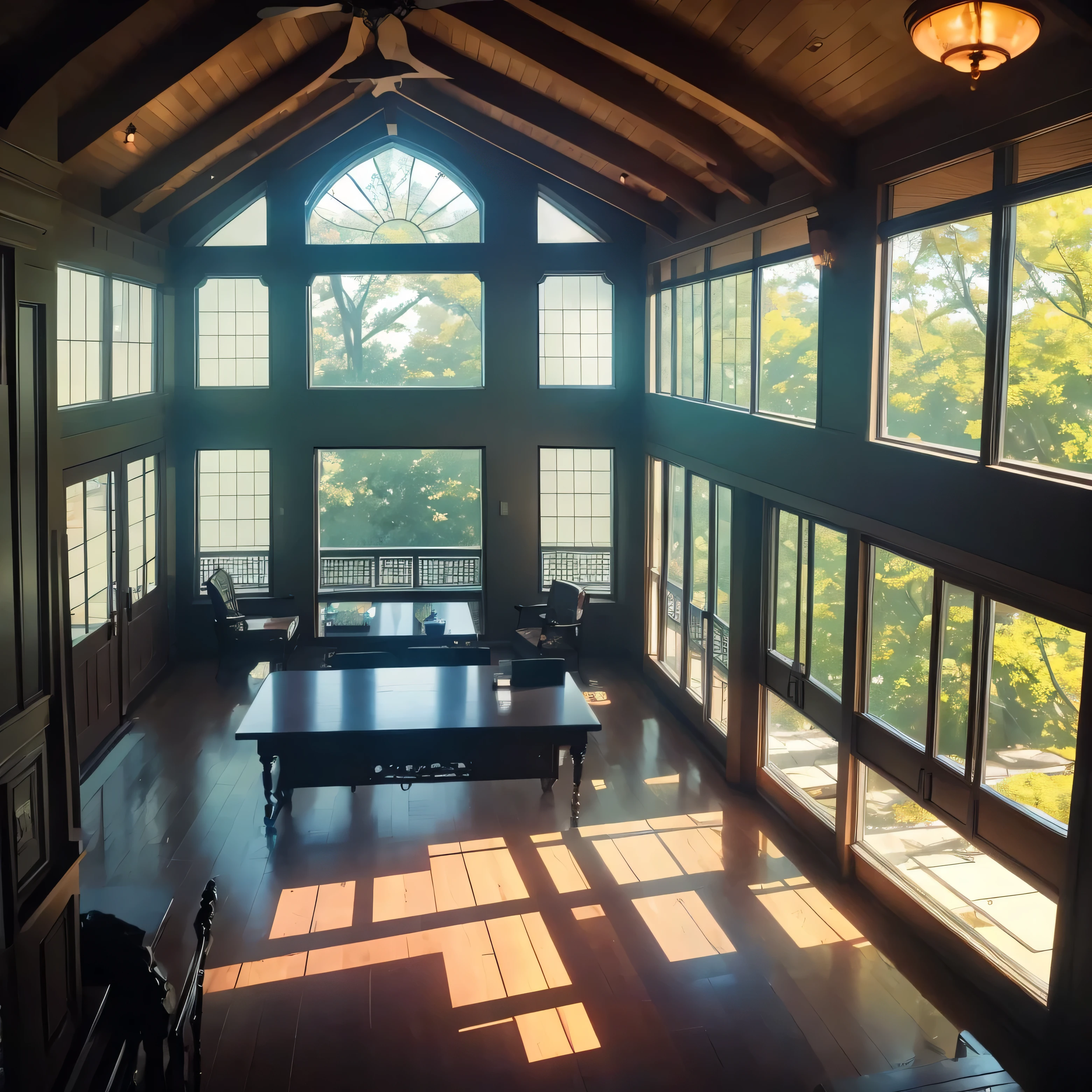 (masterpiece, Best Quality, Highly detailed, Convoluted), anime sunroom ,Cinematic composition, Beautiful lighting