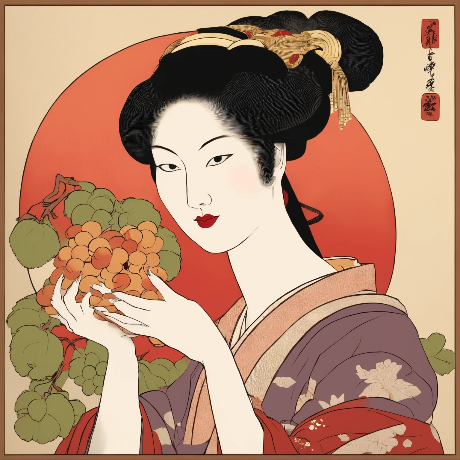 masterpiece、highest quality、Ukiyo-e Sharaku woman with grapes