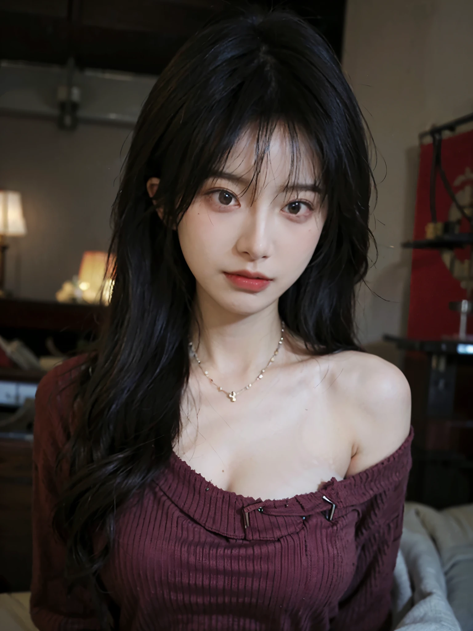 best quality， ultra high resolution， （realistically：1.4），Baoyu Girl，2 girls, Long curly hair，Looking into the distance，huge cleavage，Red cropped sweater，a sense of atmosphere，Beautiful woman with slim figure:1.4, abdominal muscles:1.4,,Super thin face，exquisite eyes，double eyelids，necklace