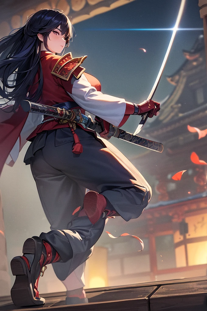 (best quality,4k,8k,highres,masterpiece:1.2),ultra-detailed,(realistic,photorealistic,photo-realistic:1.37),SuperMan in feudal Japan,traditional samurai armor,heraldry banner on back,fighting oni foes with sword and heat vision,ornate katana,flaming eyes,energetic fight scene,Japanese landscape,serene cherry blossom trees,ancient temple,moonlit night,deep shadows,cinematic lighting,crisp details,vivid colors,traditional Japanese architecture,historical setting,action-packed,Dynamic poses,expressive face,sharp focus,HDR,bokeh