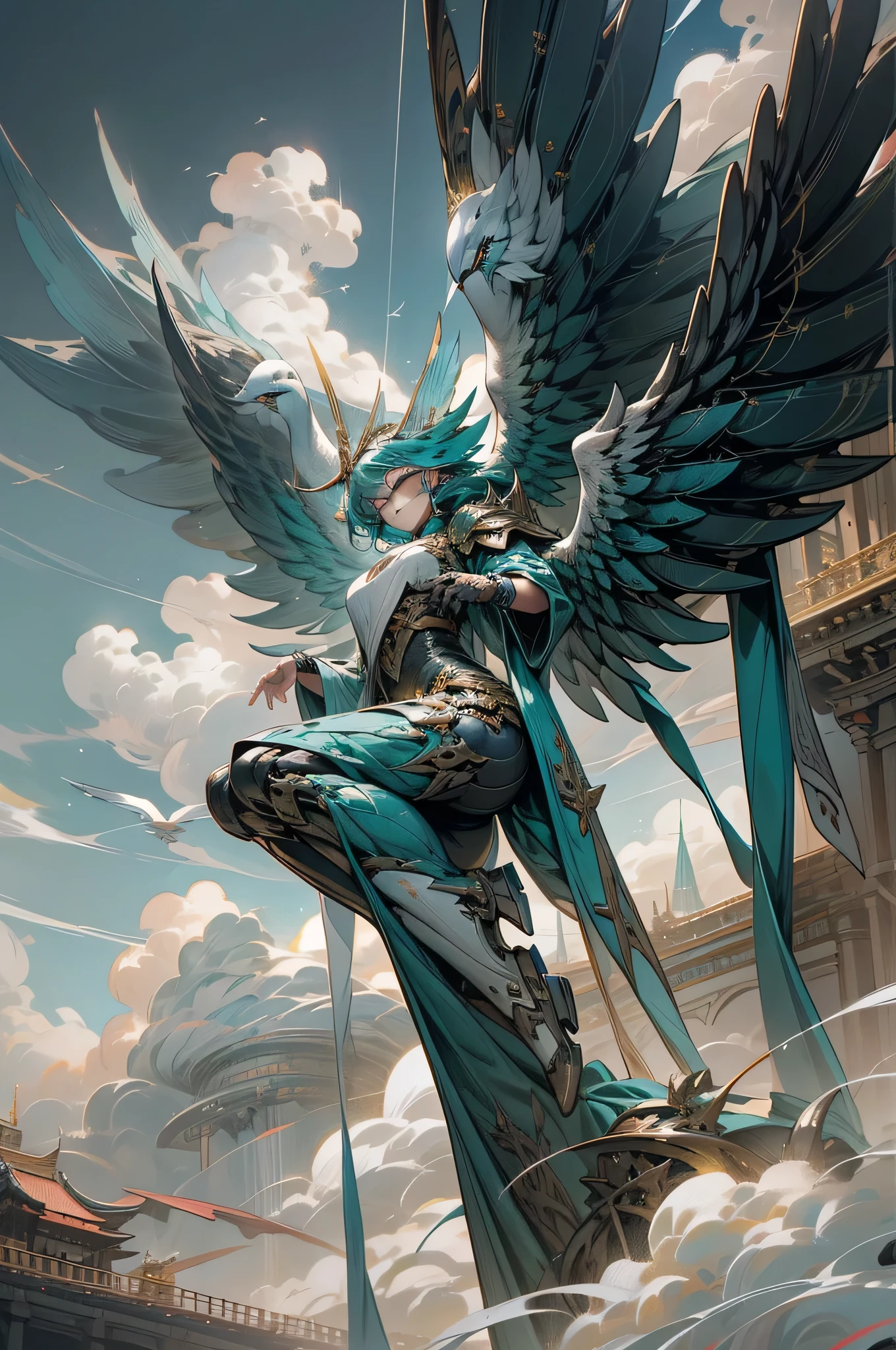 In the elegant and vast sky of clouds, Mechanical Phoenix优雅展翅, Their metal wings sparkle in the sun. These robot birds, A fusion of nature and technology, is a wonder in a phoenix futuristic machine style urban fantasy art piece. Mechanical Phoenix, Features intricately designed mechanical wings and waterproof structure, A symbol of strength and resilience.
With an awe-inspiring aura, They exude undeniable power, Their eyes are bionicly enhanced,Vibrant teal shade,Piercing through the clouds. this digital art,rendered in