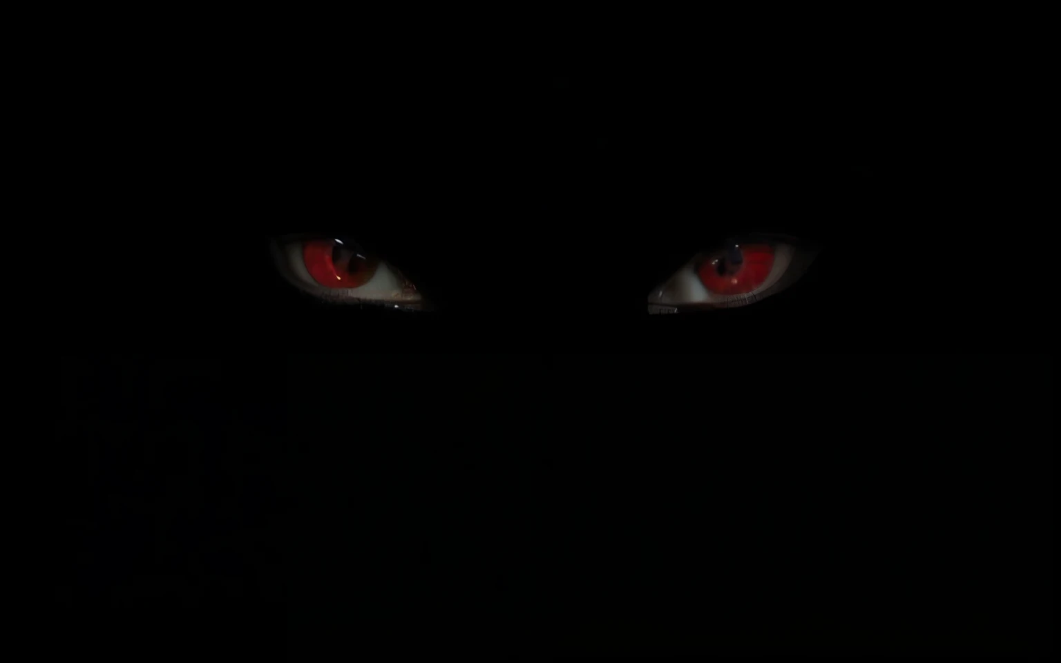 criatura de color negro con ojos rojos calva, parecida a una sonbra en la oscuridad