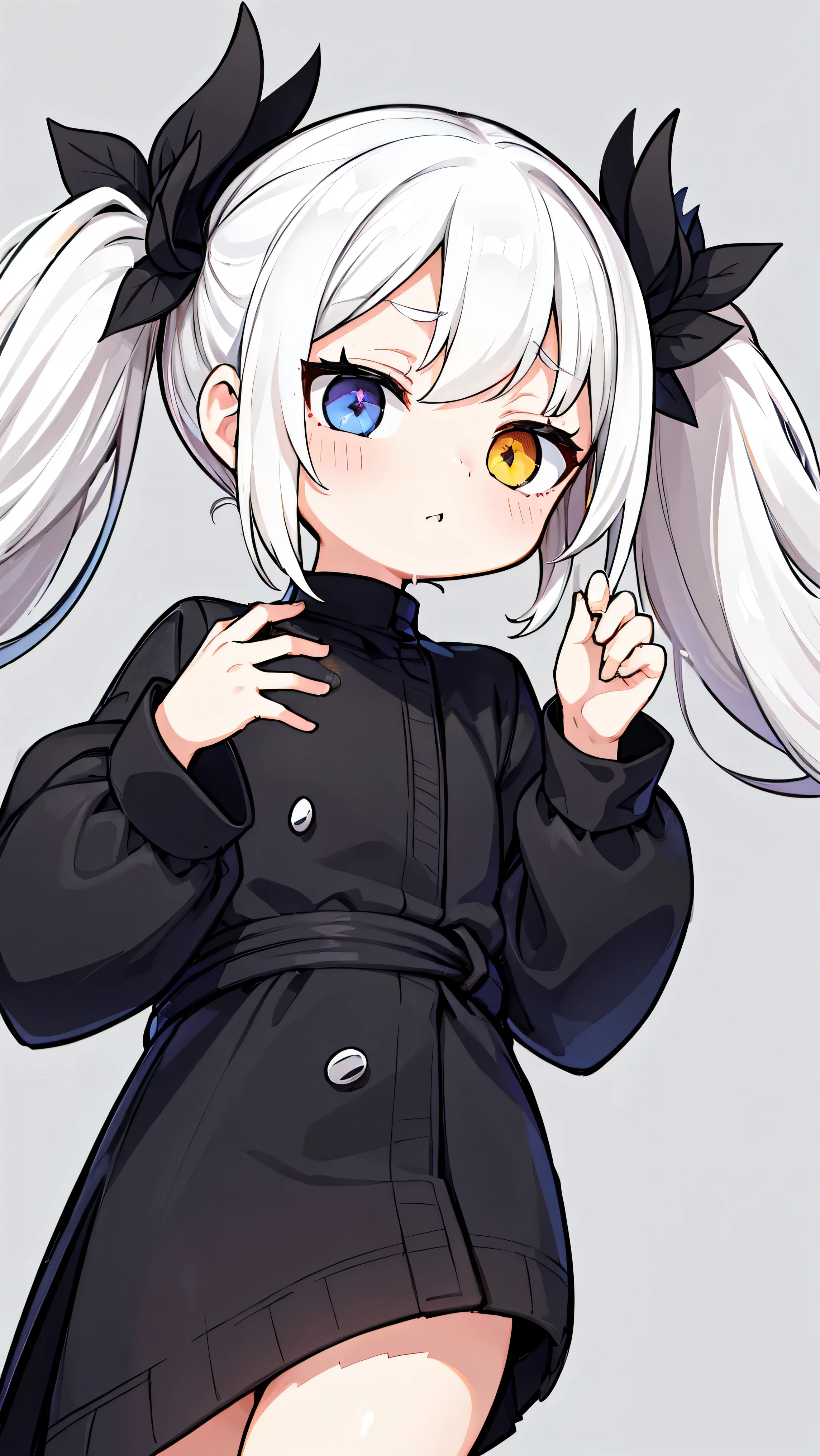 (masutepiece:1.3),(Best Quality:1.2),8K,absurderes,Unity 8K Wall Papper,(Extremely detailed:1.3),highest grade, Clothes are simple), (flat illustrations:1.4), (Best Impact:1.5), (minimalism:1.7), Vivid contrast, (Realistic), hyperrealistic illustrations, hight resolution, ultra-detailliert, absurderes, 1girl in, ,Heterochromia, ((Twin tails hairstyle:1.2)), ((spilt into two White hair, Black hair:1.5)), ((split theme, Angel,devil,Wings)),Split into two themed angels,devil,BREAK,bold outline,flat color,fine outline,black outline,flat, nice hands, perfect hands,