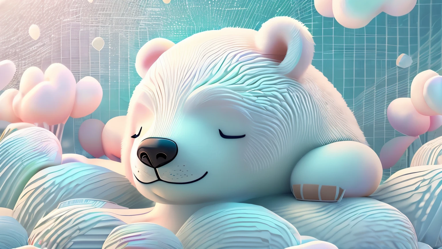 there is a white bear cute that is sleeping on a cloud, sweet dreams, sleep with love, sleepy, trending on cgstation, sleep, sleeping, dreamy night, dreamy, .. if only i could sleep, dreamworks animation style, good night, cold freezing nights, animated film, wojtek fus, dreamtime, animated movie, dreamy illustration, cute 3 d render