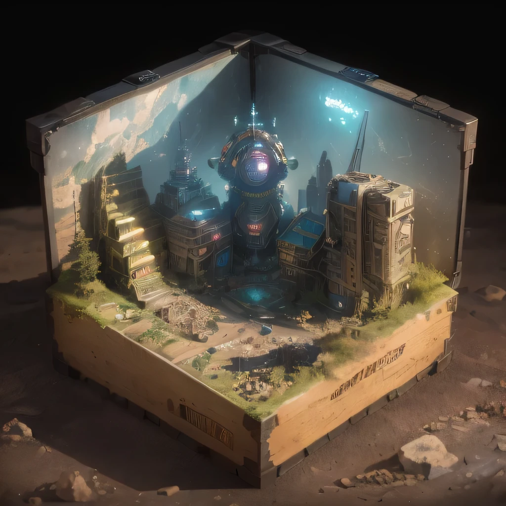 3598年Mars realistic model, (split ends, original photo, best quality, masterpiece:1.4),Steampunk Cyberpunk 6820 City,(CyberpunkMars light:1.3), Mars (related to land),(in a small nature box:1.3),Isometric, small nature, landscape on foundation,landscape,