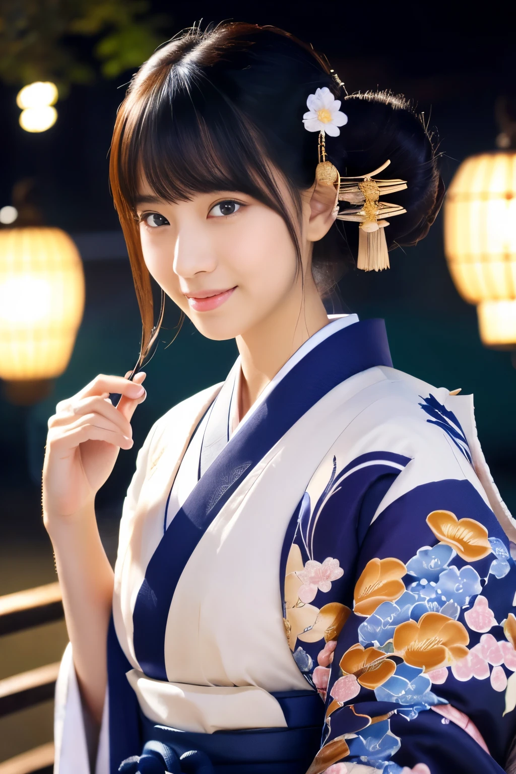 (8k、Raw photo、highest quality、masterpiece:1.2)、super detailed、Super high resolution、(realistic、photo realistic:1.37)、Portrait、High-definition RAW color photos、professional photos、very delicate and beautiful、very detailed、 8k Wallpapers、grow、finely、huge file size、official art、Highly detailed CG Unity 8k wallpapers、very detailed美しい女の子、very detailed顔、extremely detailed eye、very detailed肌、very fine fingers、very detailed鼻、very detailed口、perfect anatomy、very detailed背景、very detailed衣装、1 girl、(18-year-old:1.2)、10 generations、cute、famous japanese idol、cute、(:1.2)、realistic body、、pure white skin、shiny skin、slender body、good style、black haired、hair collection、(bangs:1.2)、laughter、cute、young、cute faces、lifelike face、Beautiful eyes、ordering sauce、(kimono:1.4)、intricate embroidery、earrings、(hair ornaments:1.2)、eye、cowboy shot、frontage、standing athletic pose、contrapo、outside the house、(night:1.4)、Japanese style、Kyoto、dynamic lighting、