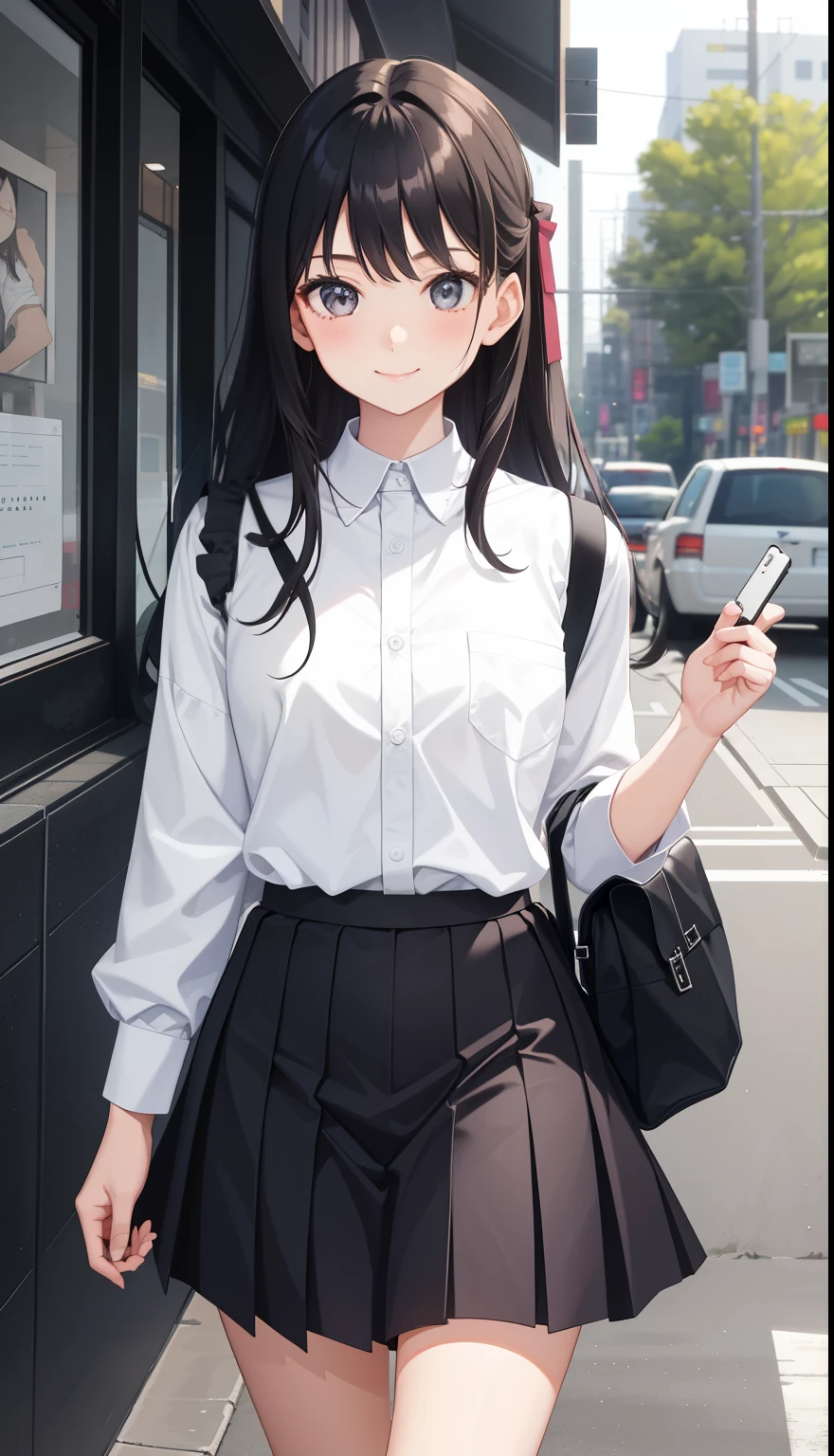 1girl in、AS-Adult、A smile、The shirt、skirt by the、()、Walking with a thigh、Upper body portrait、