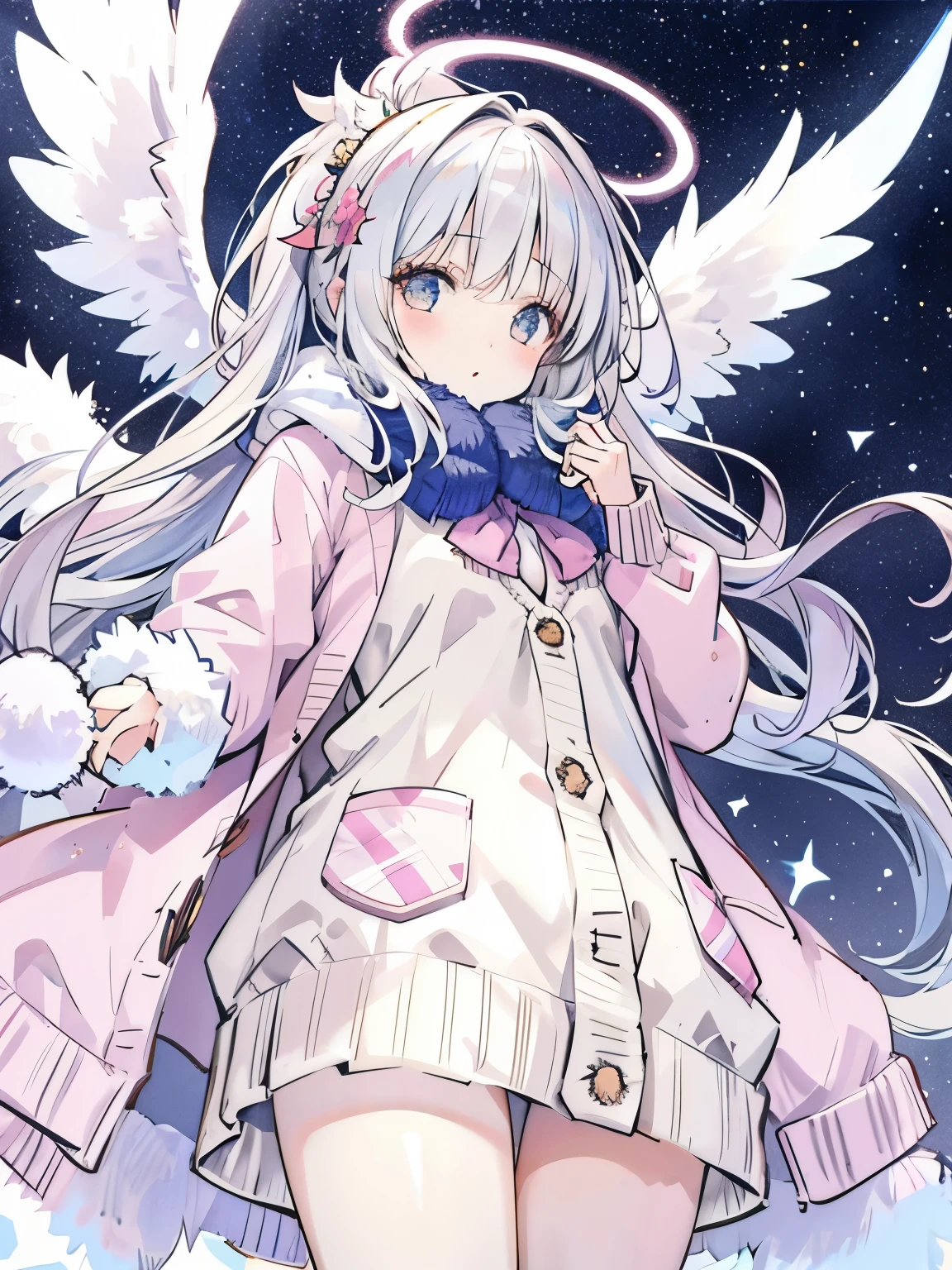 girl,(Fluffy and fluffy muffler),(light knit cardigan),((angle from below)),((Absolute area:1.2))