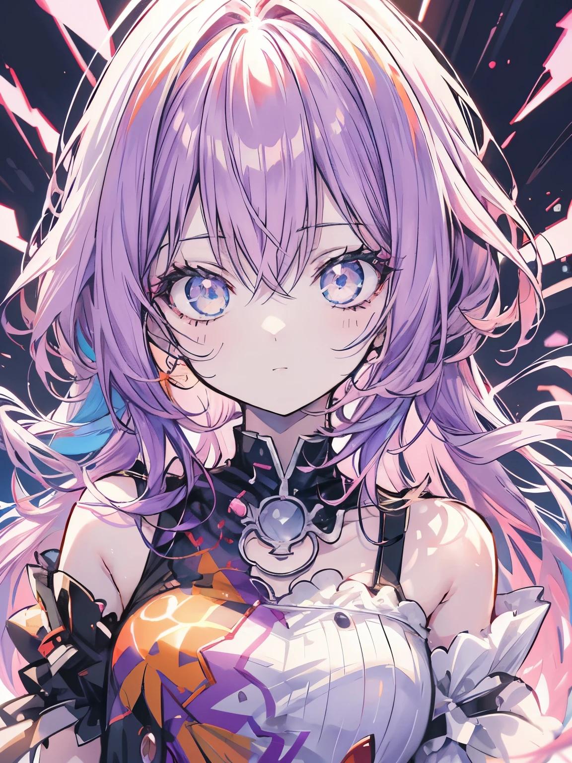 anime cabelo enrolado flouresente brilhante, cor roxo neon laranja neon