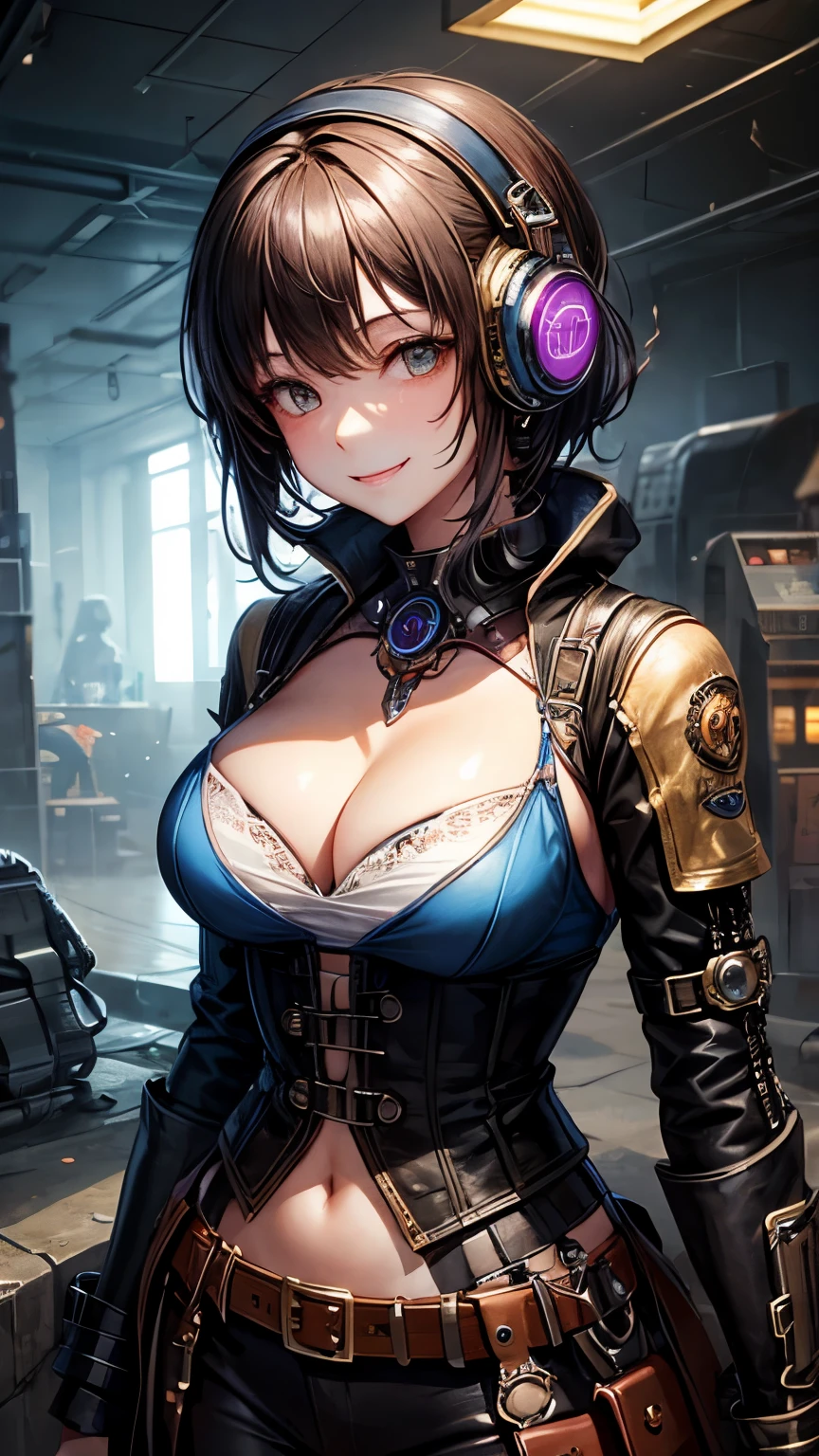 One woman。fractal art,steampunk,cyber punk,smile、