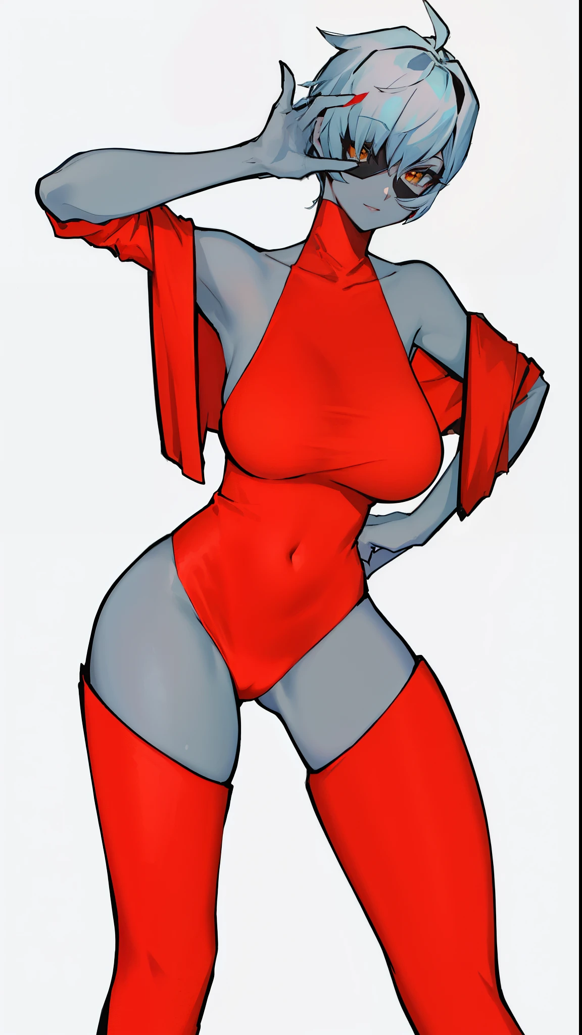 um desenho de uma mulher com uma roupa vermelha e cinza, foto em tons de cinza com vestido vermelho, Cel sombreado!!!, cel - estilo de arte sombreado, somente vermelho e cinza, vermelho e ciano, tracer em um vestido colante, eco de overwatch, Cel sombreado:15, red jumpsuit, clean Cel sombreado, armadura prateada e roupas vermelhas, um pouco de vermelho