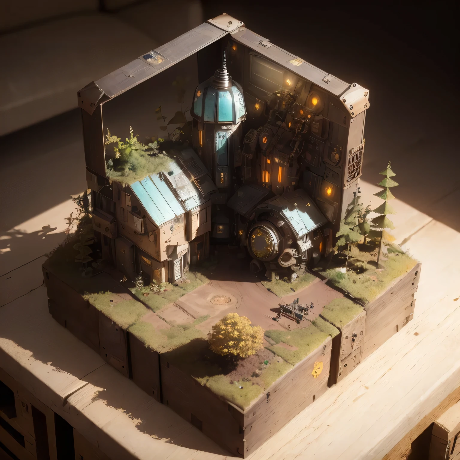 6598年Mars realistic model, (split ends, original photo, best quality, masterpiece:1.4),Steampunk Cyberpunk 6820 City,(CyberpunkMars light:1.3), Mars (related to land),(in a small nature box:1.3),Isometric, small nature, landscape on foundation,landscape,