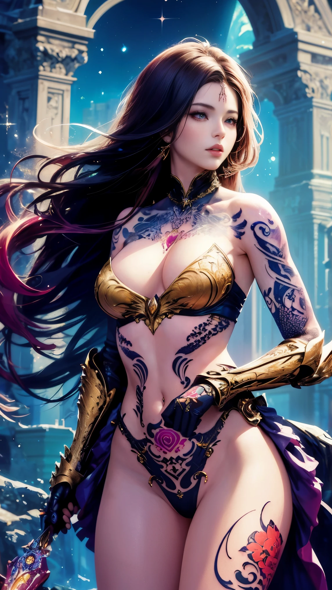 (Masterpiece, Top Quality, Top Quality, Official Art, Beautiful and Aesthetic: 2), (beautiful tattoo:2),(Photorealistic: 1.4), Sharp Focus, (Wearing Detailed Body Jewelry, one girl, Beautiful Sexy, ((Succubus Demon ))), (dynamic pose), (change pose), (dynamic angle), beautiful face, detailed face, perfect proportions, small breasts, navel, crotch gap, thighs, cowboy Shot, Highly Detailed, (Fractal Art: 1.5), Colorful, Best Detailed, (Sexy Armor:1.5), ((Movie Lighting)),cool beauty,tall woman,Precisely expresses details such as face and skin texture,beautiful eye,double eyelid,delicate skin,slender body shape,