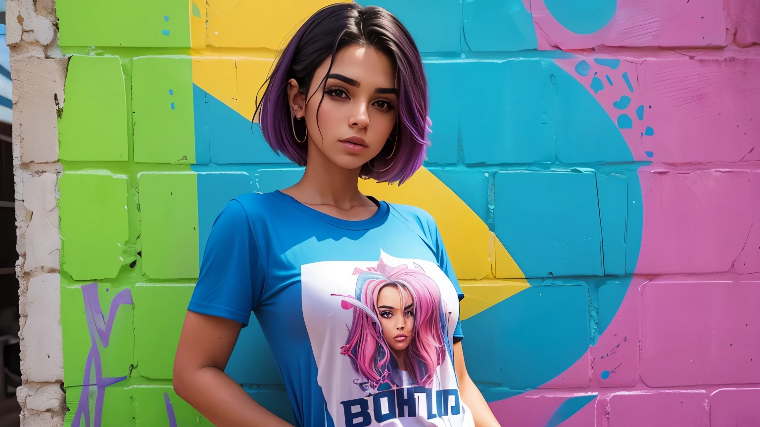 PRISCILA_HUGGINS_beautiful::J ::2.0 , mulher bonita com cabelo longo ultra detalhado, (fundo bonito e claro:1.2), fantastic , estilo graffit;, , , , estilo graffit;, flor, olhos altamente detalhados , uma camiseta ou vestido com uma blusa branca por baixo