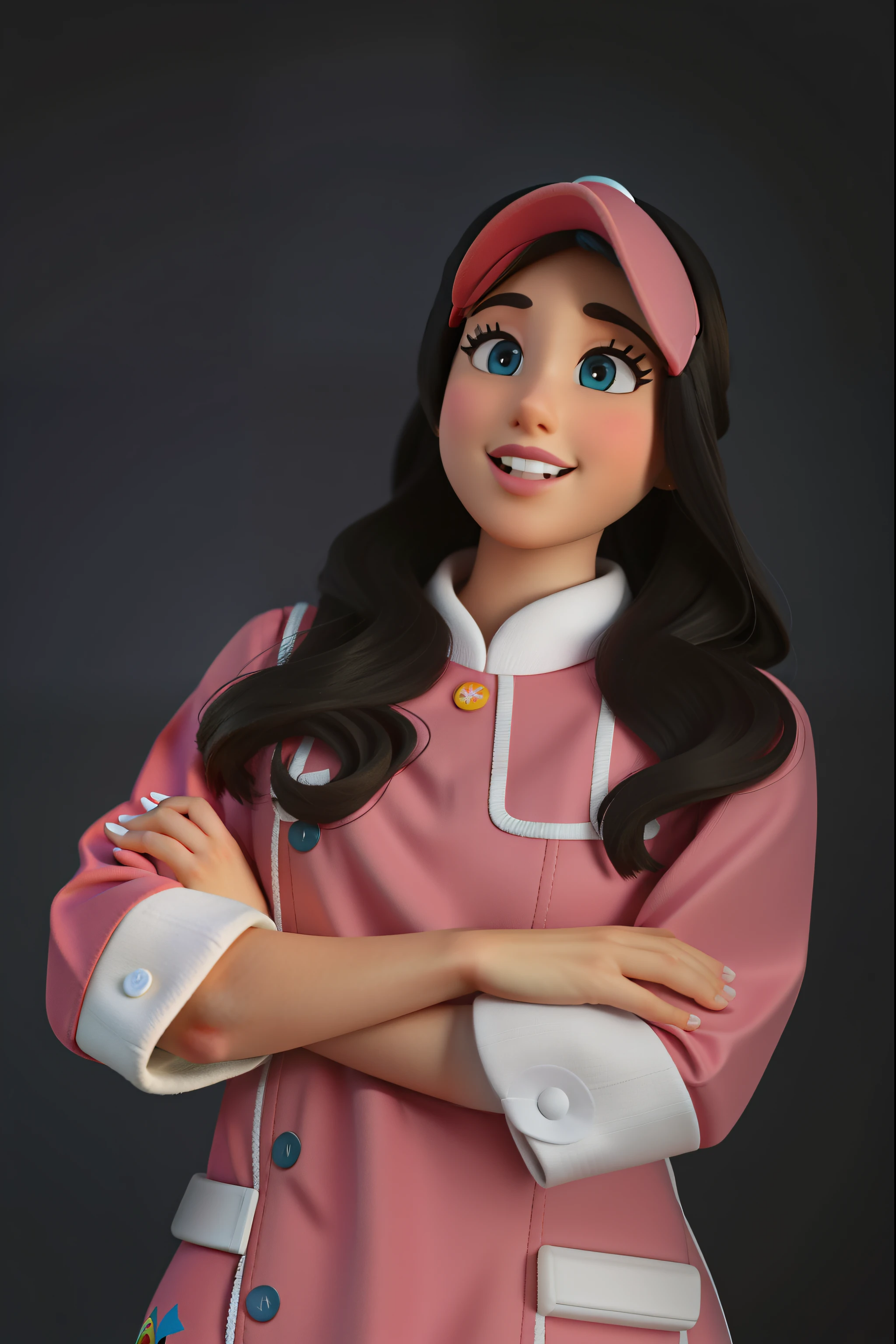 mulher estilo disney pixar vestida de confeiteira, alta qualidade, melhor qualidade