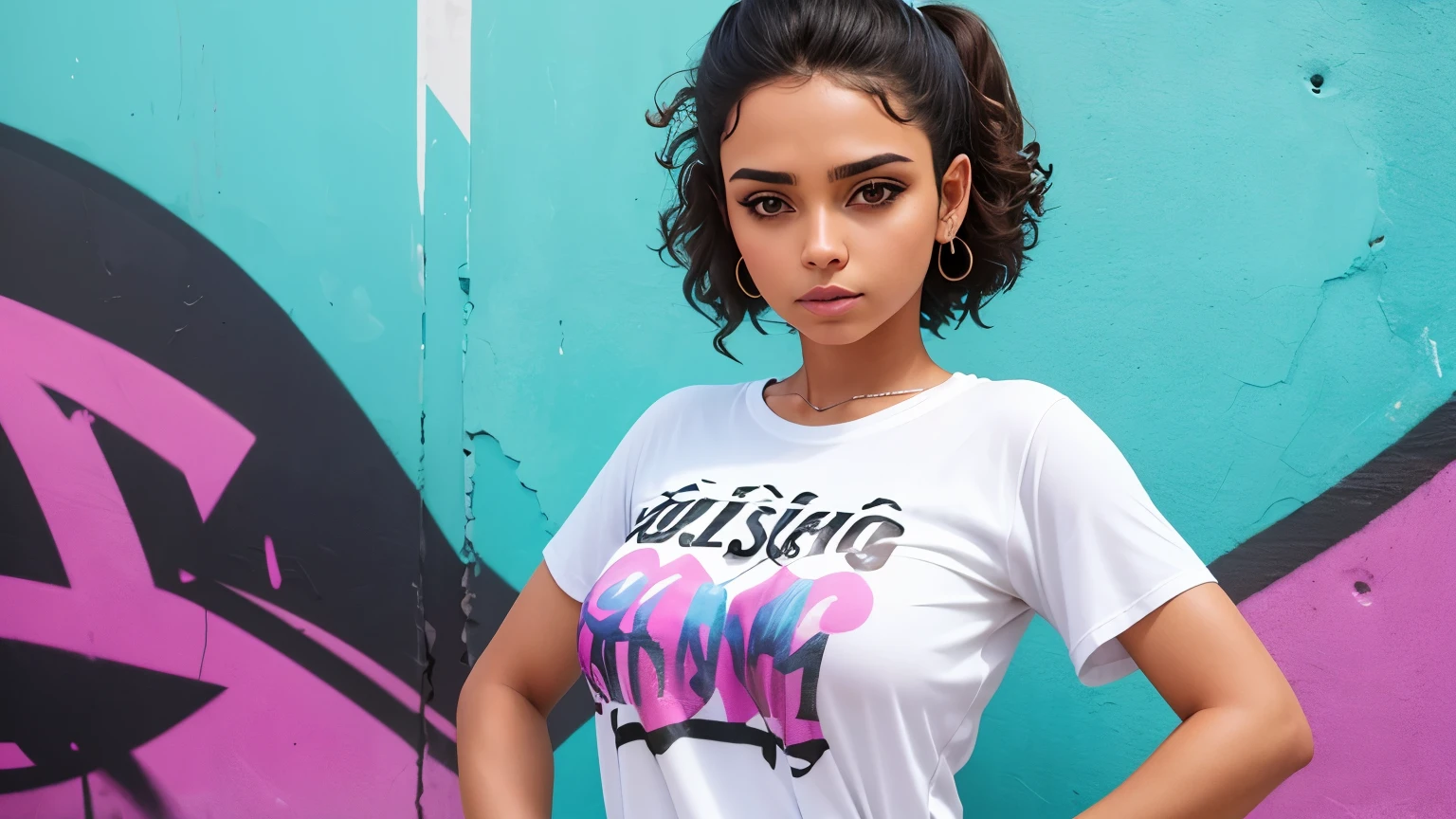 PRISCILA_HUGGINS_beautiful::J ::2.0 , mulher bonita com cabelo longo ultra detalhado, (fundo bonito e claro:1.2), fantastic , estilo graffit;, , , , estilo graffit;, flor, olhos altamente detalhados , uma camiseta ou vestido com uma blusa branca por baixo
