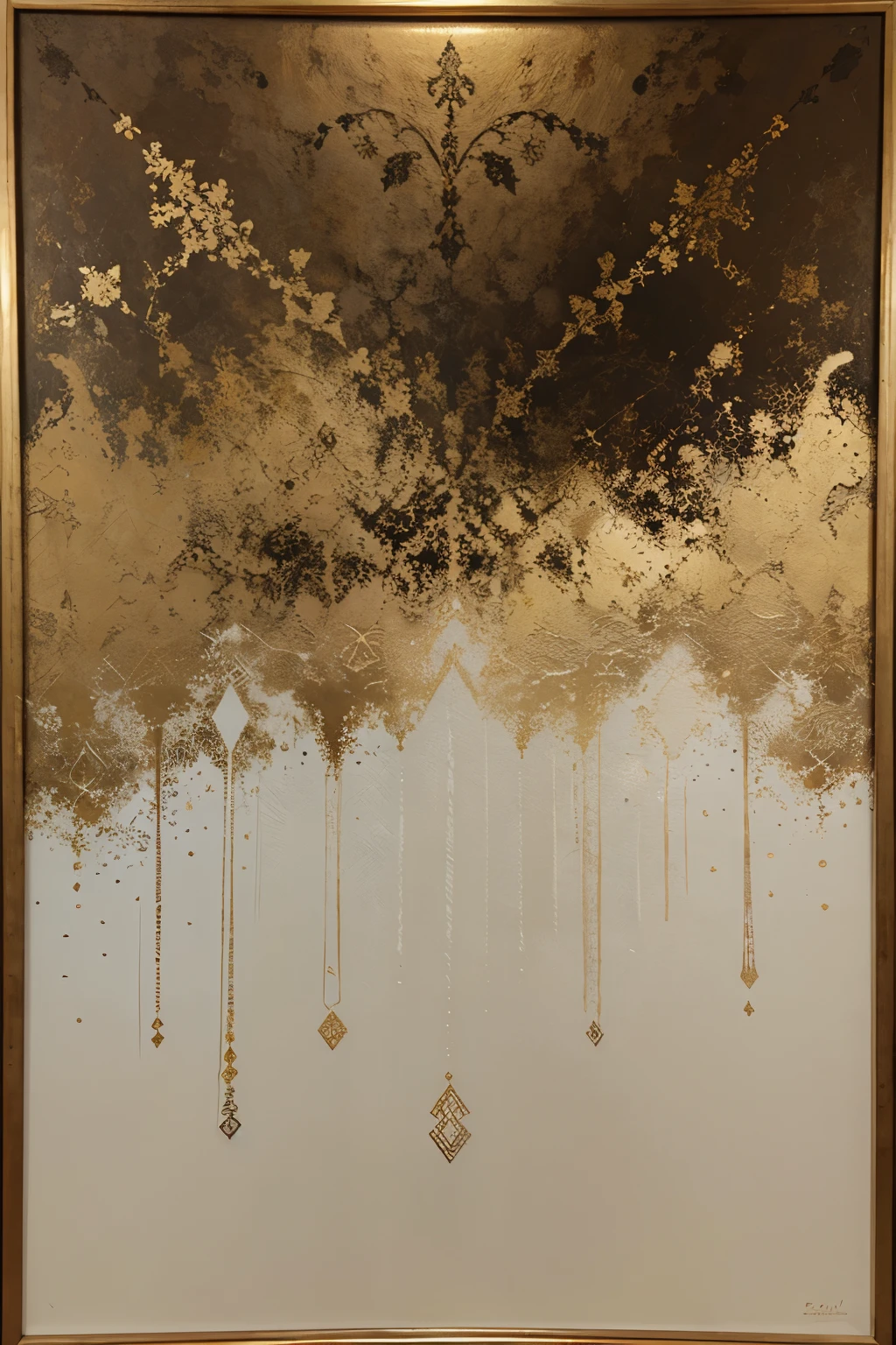 white, gold and copper abstract batik painting