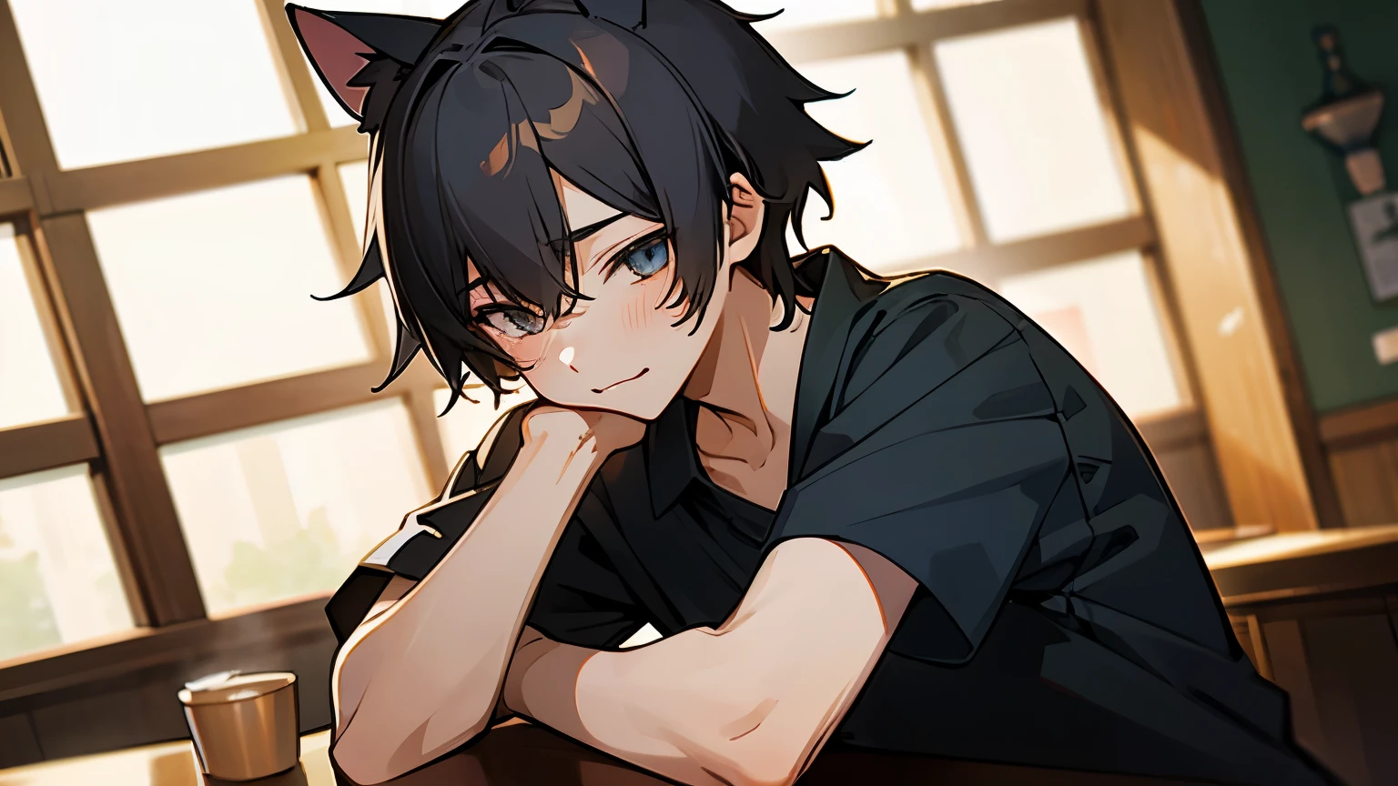Cat ear、A cute boy、Izakaya、casual private clothes、high quality、masterpiece
