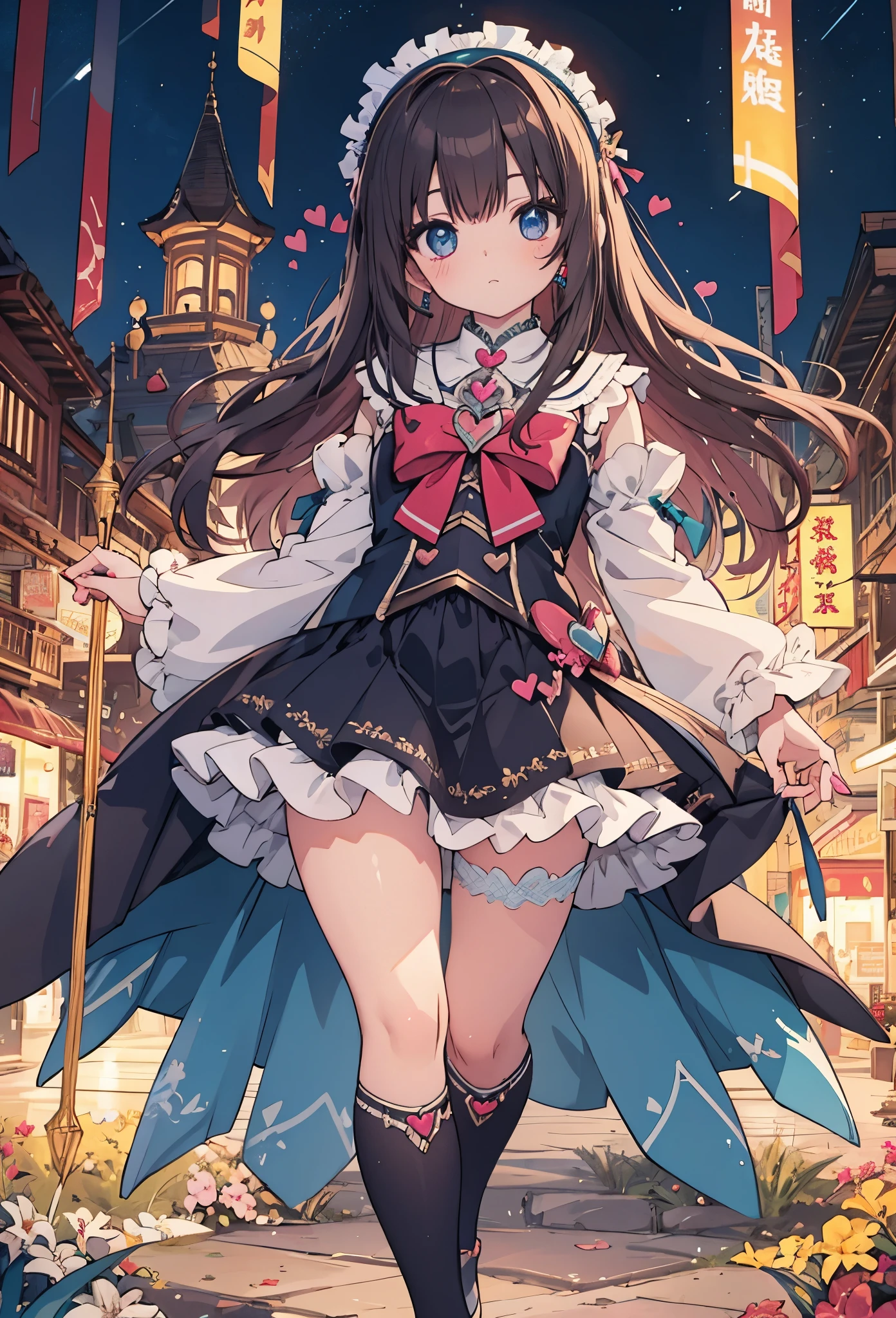 ((Highly accurate drawing in every detail)Extremely precise depiction)[High resolution],(detailed illustrations,Very detailed and precise drawing,Delicate drawn lines with tempo,Realistic texture expression),[color traced main line],[night park[night view]],(HENTAI anime Girl (Pretty) 12 years old (low length[Plump])) (Cream brown hair[straight hair])([Idol](valentine&#39;s day magical girl)),(headband[chocolate((heart mark))])(chocolateカラーのケープ(puff sleeves)[Lace Ruffled Ribbon](tiered skirt))[[low rise]color stockings]][[Wrapping with ribbon]],[silk fabric,transparency [soft ambient light] gravure [Colorful],(intricate and beautiful decoration [Dense detail]),(Fine and beautiful skin expression [transparency]),((Precisely drawn eyes))[完璧な目のdetailed((Beautiful eyes like jewels)Iris drawn in precise detail)[clearly drawn pupils]],[eye light[Pinpoint lighting for the eyes]],[long and beautiful eyelashes],[precisely drawn hair [美しく艷やかな髪のdetailed]],(完璧な手のdetailed [Beautiful fingers with no damage [beautiful nails]]),(perfect anatomy(perfectly balanced proportions))[[full body portrait]],[ideal color coordination(Accurate simulation of light and material interactions)],([precision detail](detailed,High definition)),[[pale and gentle colors]][Visual art that tells a story].