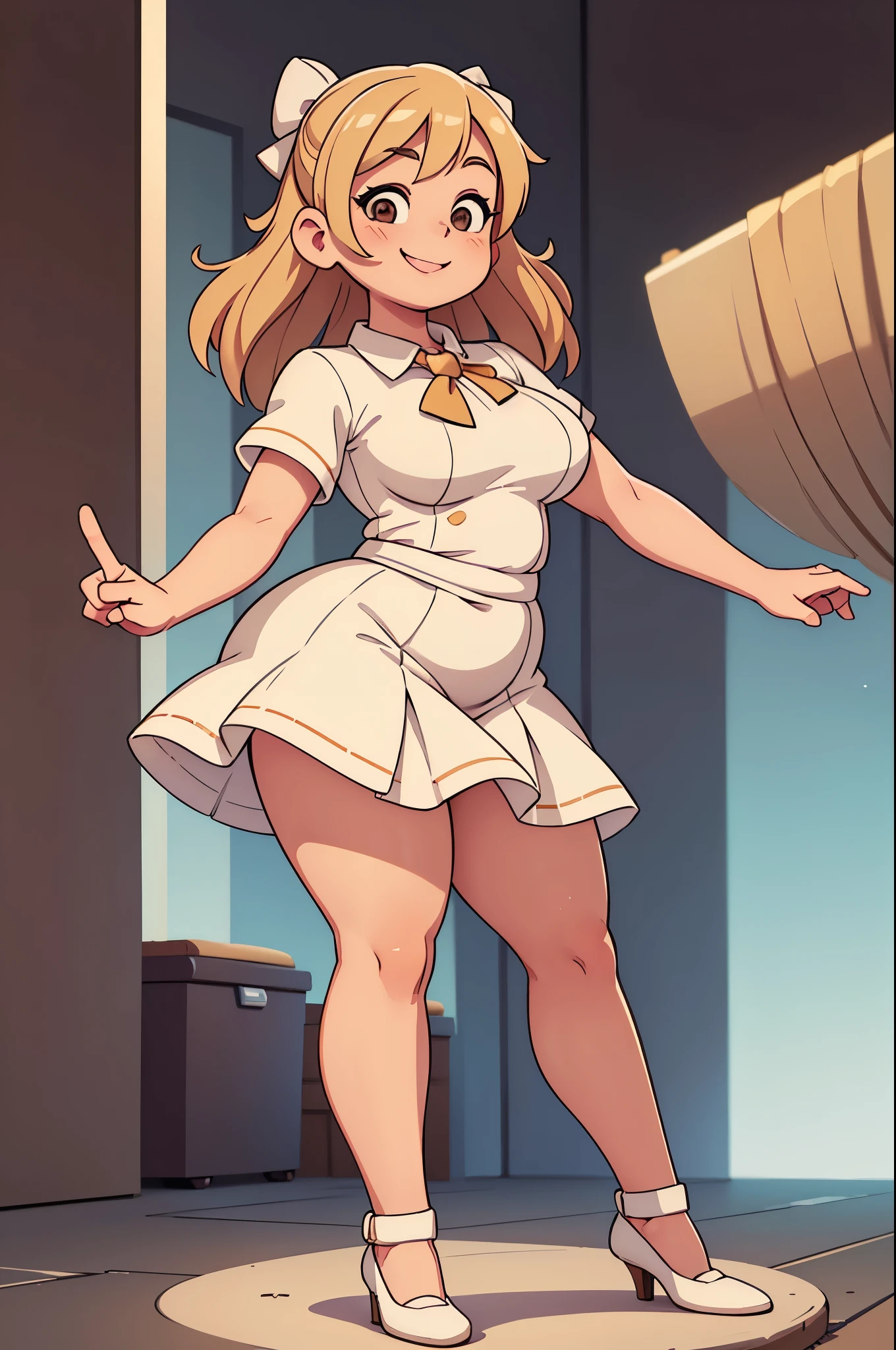 musclegirl, short hair, Chinese clothing, flipflops, blonde hair, smile, smug, tomboy, masculine girl, standing, karate pov, red clothes, skirt, thicc, curvy, very muscular, oil painting, detailed facial features, detailed eyes and lips, strong jawline, defined muscles, dark and dramatic lighting, vibrant colors, full body, red eyes,head pompon, blonde hair, muscular legs, muscular thighs, chubby legs, chubby thighs, meaty legs, meaty thighs, thick legs, thick thighs, fat legs, fat thighs, curvaceous, long, Rubenesque