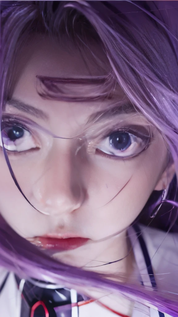 anime girl with long hair and blue eyes staring at the camera, with glowing purple eyes, purple glowing eyes, ufotable art style, shiro from deadman wonderland, with vivid purple eyes, detailed digital anime art, glowing purple eyes, with glowing eyes, violet eyes, digital anime illustration, digital anime art, detailed key anime art, official artwork