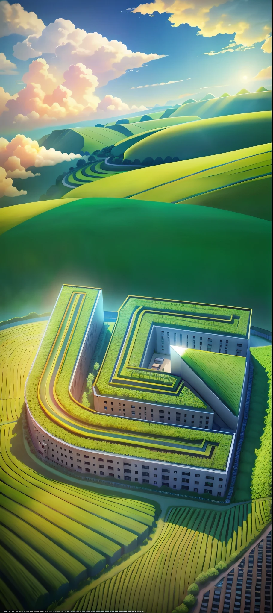 green fields,Baiyun,blue sky,spring,, Beautiful natural scenery,Surreal的, Beautiful rendering, 4D cinema rendering, Rendering in cinema4d,Detailed scene, Astonishing!,Surreal的, Surreal