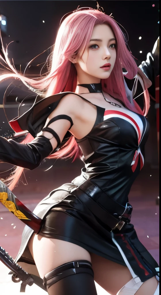 anime girl with long pink hair and black dress holding a sword, seductive anime girl, extremely detailed artgerm, from girls frontline, anime girl wearing a black dress, style artgerm, cushart krenz key art feminine, fine details. girls frontline, beautiful alluring anime woman, style of artgerm, ! dream artgerm