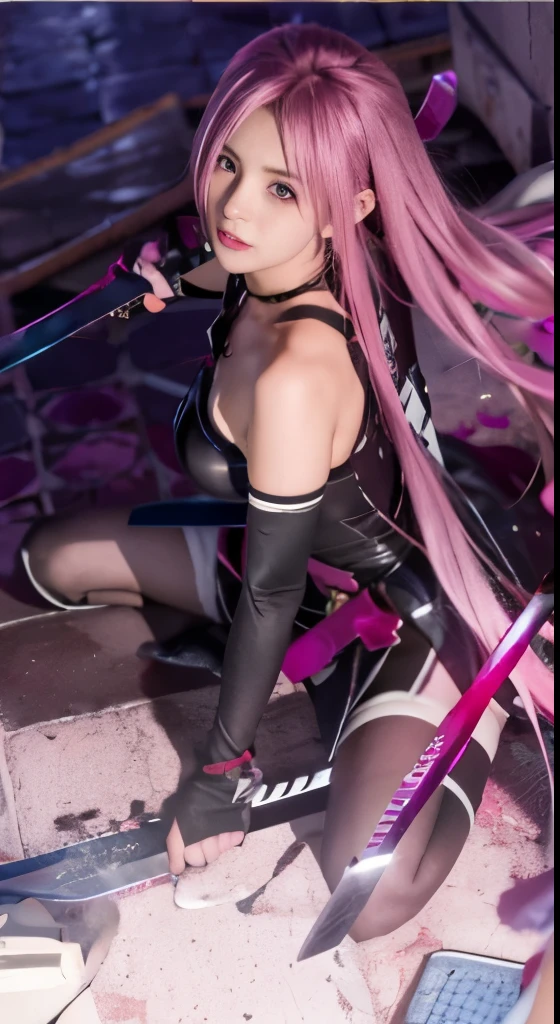 Pink Hair,Long Hair,Single Side Lock Hairpin Brush Modern Cinema Lighting,Ray Tracing,Drop Shadow Wide Shot UHD,Textured skin,Attention to detail,Top quality 4k