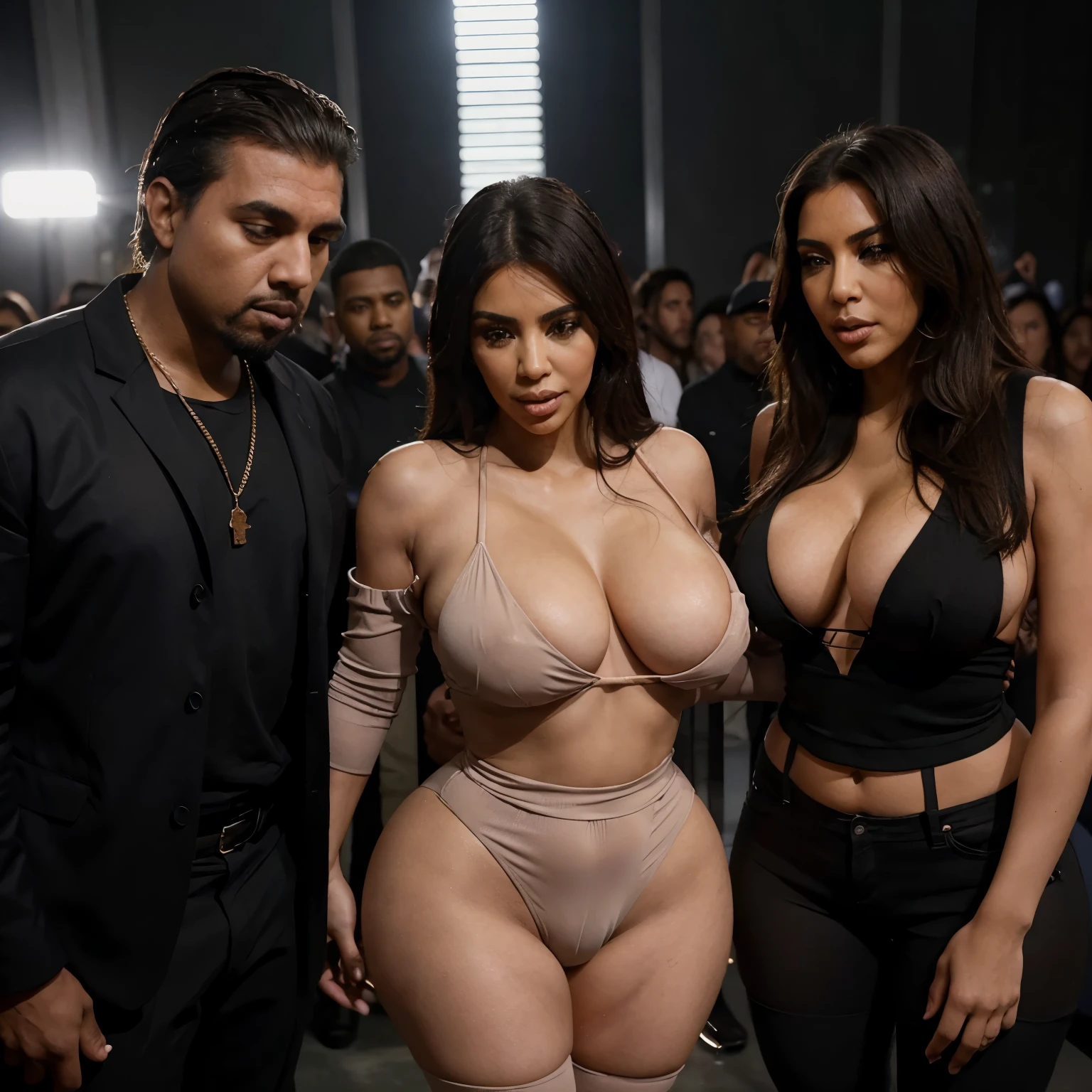 Kim kardashian, con las tetas gigantes, sucking it to Fabricio Paniagua of Leandro N. Alem, Mientras North y Kanye West observan llorando.