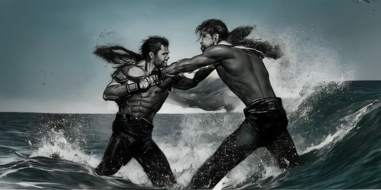 two men fight in the sea