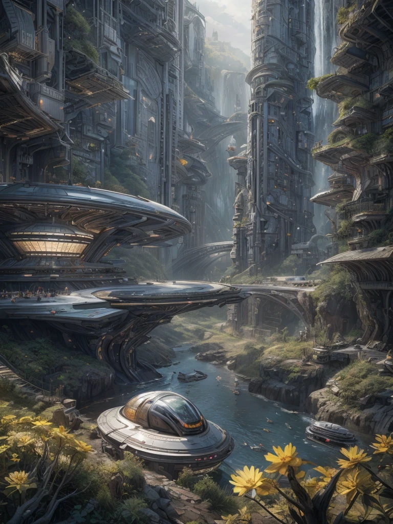 unreal engine:1.4,UHD,Best quality:1.4, fotorrealist:1.4, Masterpiece:1.8, unearthly, , Colonization of a new planet, gloomy atmosphere, a lot of alien vegetation, Intricate flowers, Alien Creatures, wild atmosphere, aggressive environment, amazing, stunning artwork. (Best quality,4k,8K,A high resolution,Masterpiece:1.2), ultra detailed ,(realist,fotorrealist,fotorrealist:1.37),HDR,UHD,Studio lighting, Ultra-thin paint, sharp focus, physically based representation, very detailed description, professional, Bright colors, fantastic city, The capital of the empire, mega tall skyscrapers. space towers for mooring star cruisers, pierce the sky, Bright city lights, the river pierces the city, waterfalls in city gardens, mega high waterfalls, who never sleeps. In the middle of a bustling cityscape, Famous high-tech pyramid style architecture, Its architectural wonders are embodied in a futuristic style.. When the hovercar glides easily through the air，Город full of life，full of life。，full of life。，full of life。，full of life。。, Modern technology blends seamlessly with traditional Arab luxury urban structures.. This is an amazing piece of art, Use Pixai, to bring powerful AI models to life, Showcase the limitless creativity and possibilities of our imagination. Experience the future of cityscapes at Pixai，Immerse yourself in the ghostly world of art, deep  chasms filled with lava, lava falls, fire and smoke, A transport spaceship is moored to the spaceport terminal