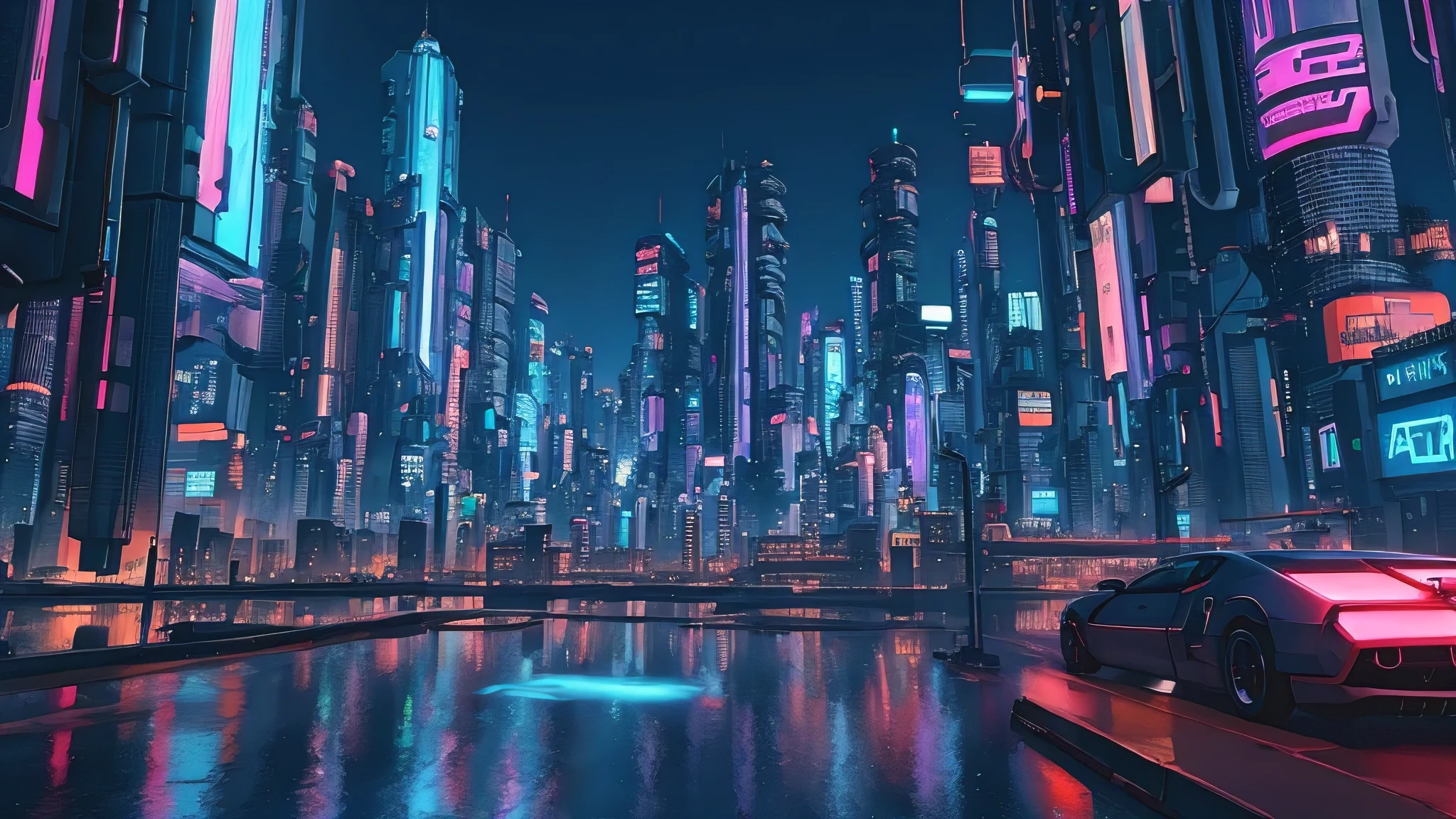Cyberpunk city scenery pictures, Cyberpunk cityscape environment, anime style, professional art, perfect composition, 8k, beautiful, complicated, detail