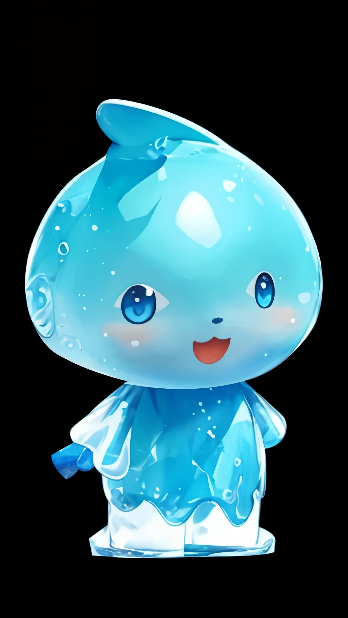 A close-up of a blue toy，There is a fish on it, Watercolor Nendoroid, blue transparent jelly, Character covered in liquid, luminous water element, Water type, iridescence water element, water element, Lovely! c4d, Gooey shiny reflective joy, Weiwei, Lovely character, Softby&#39;s, Clear mucus，Front view，side view，Bottom view，full body picture，