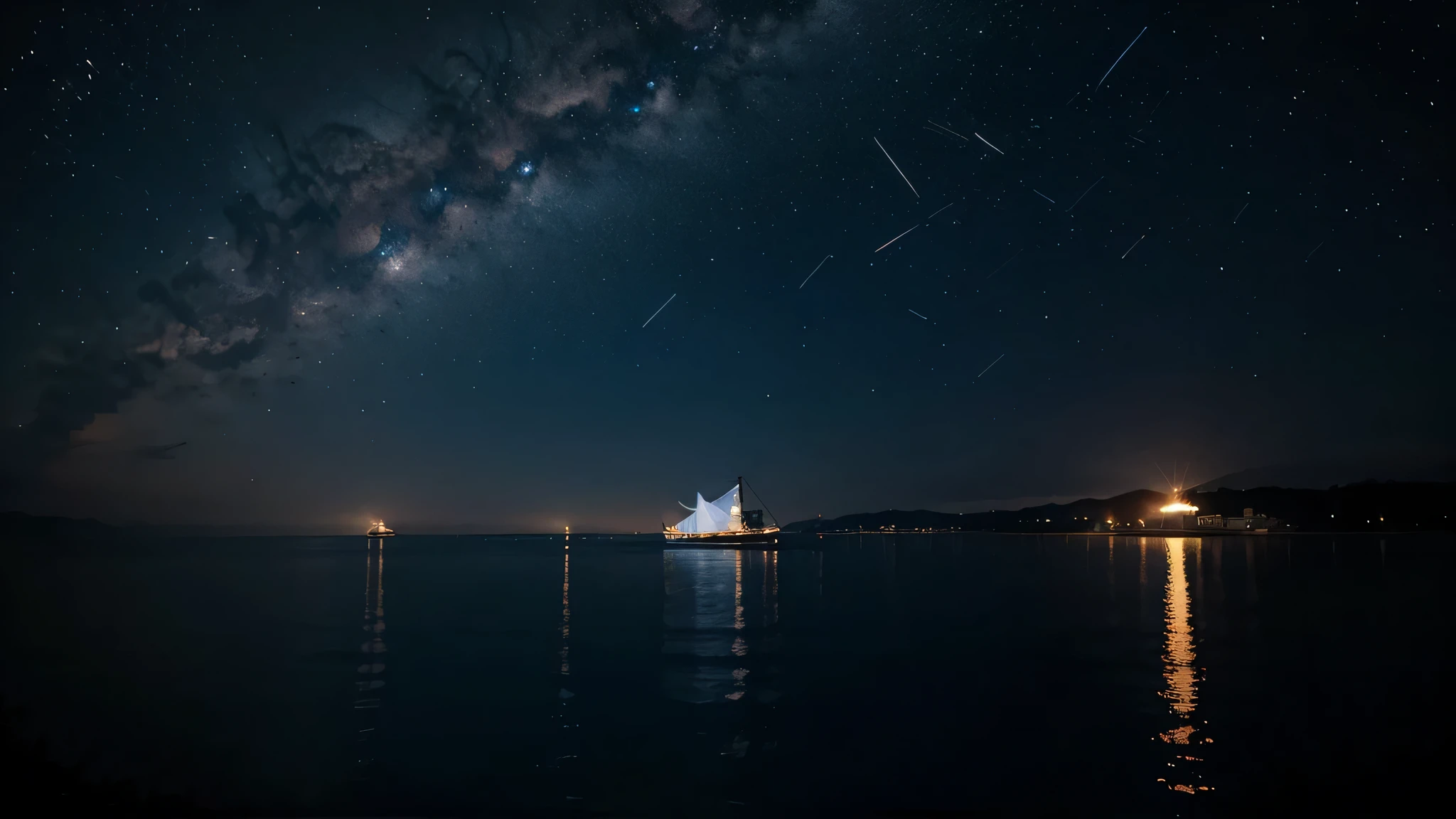 Experience the tranquility of a peaceful nightfall as dark blue and golden particles gently cascade against a navy blue canvas. The delicate interplay of colors creates a serene atmosphere that invites contemplation.