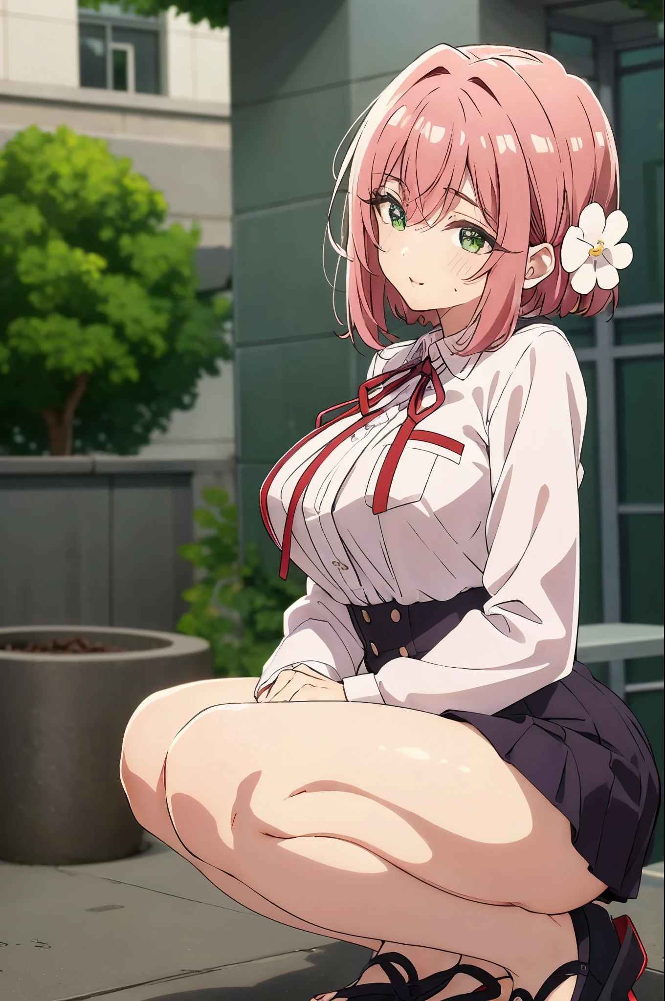 Permanently installed,White, ((Squatting, spread your legs)), white panties,(((她掀起shirt, Show her private parts))).
èŠ±åªªªé¸é‡Œ,1 girl,alone,hair flower,pink hair,hair accessories,Bangs,hair between eyes,green eyes,bright瞳孔,hair intake,short hair,side lock,White的花,
Uniforms,collared shirt,red belt,neck strap,white shirt,purple jacket,big breasts,shirt,long sleeves,pleated skirt,mini skirt,Purple skirt,Thick thighs,, Beautiful visual effects, HD,masterpiece,the best quality,, 18 years old,young women,beautiful fingers,beautiful长腿,beautiful身体,beautiful鼻子,beautiful角色设计, perfect eyes, perfect Face,expressive eyes,
looking at the audience,
official art,Extremely detailed CG unified 8k wallpaper, perfect lighting,rich and colorful, bright_front_Face_light,skin shiny, 
(masterpiece:1.0),(the best_quality:1.0), 超high resolution,4k,Super detailed,
photography, 8k, high dynamic range, high resolution, Ridiculous:1.2, Kodak Portrait 400, film grain, blurred background, Bokeh:1.2, lens flare, (Energetic_color:1.2), (beautiful_Face:1.5),(narrow_waist), ,NSFW,