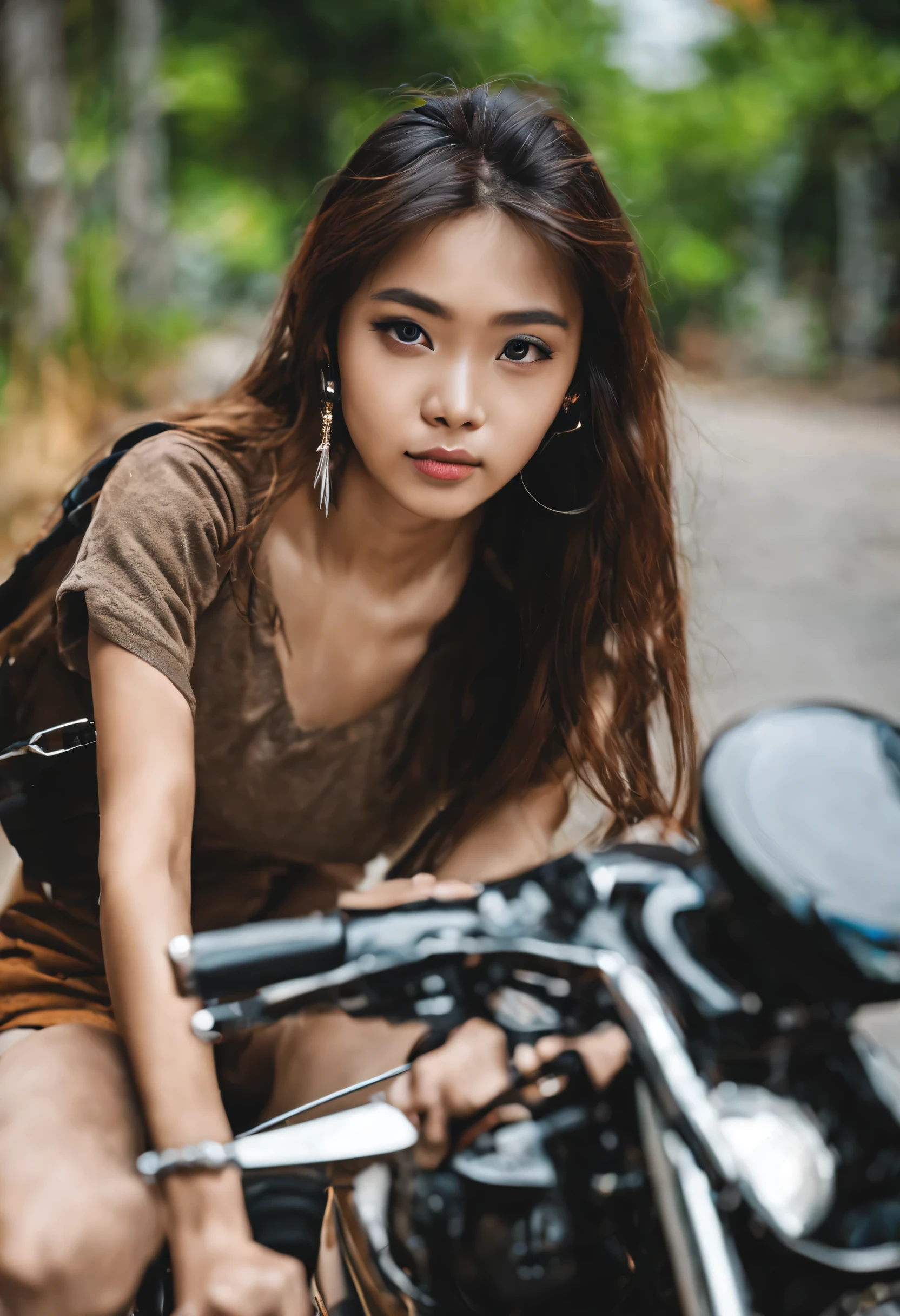 Beautiful Thai girl riding a motorcycle
