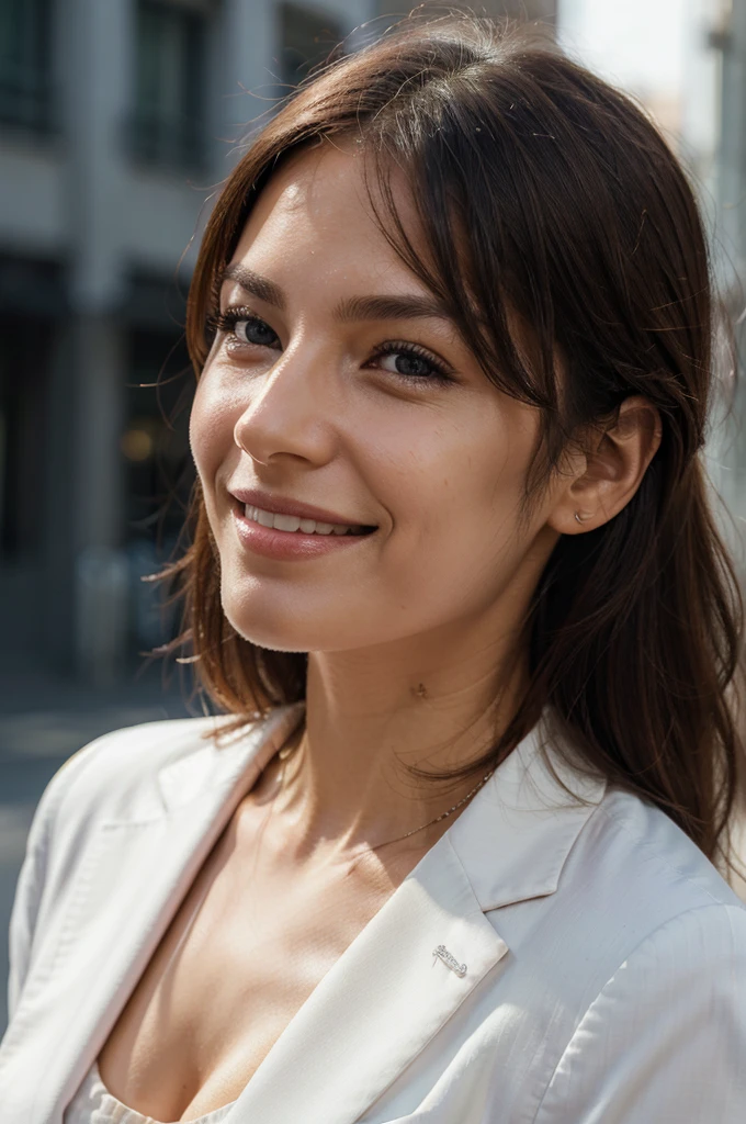 best quality,portrait,woman in a suit,profile pic,official,smiling,focused gaze,candid picture,looking at viewer,neutral background,crisp details,professional lighting,sharp focus,vibrant colors