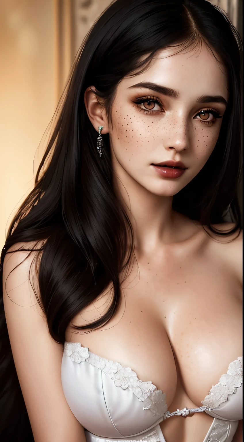 (best quality, hyperdetailed photography:1.2), beautiful lady, freckles, dark makeup, soft light, head and breast portrait, cover, (detailed beautiful face, detail skin texture, ultra-detailed body:1.1) sexy vampire girl,