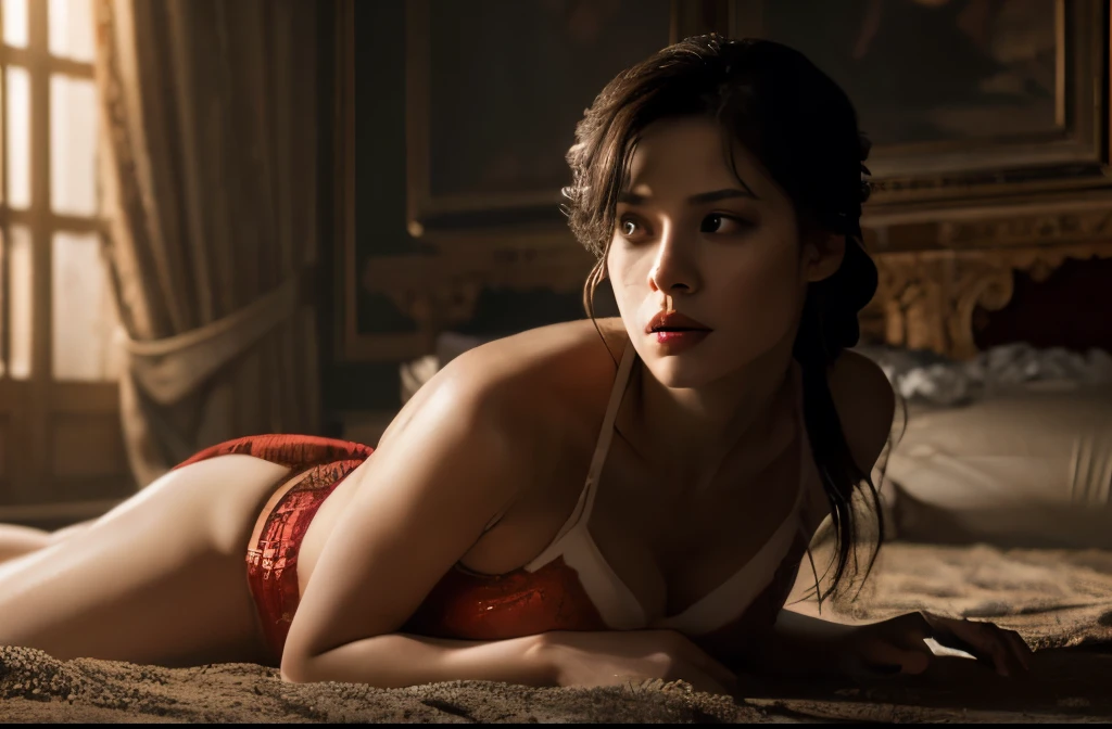 (highest quality,4k,8k,High resolution,masterpiece:1.2),super detailed,(realistic,photorealistic,photo-realistic:1.37),Beautiful arrogant woman receives sensual revenge from abused servant in erotic scene,figure,delicate facial features,long flowing black hair,elegant and provocative outfits,Impressive and confident gaze,sultry red lips,violent expression,subtle moaning,exquisite and elaborate background,luxury mansion environment,soft and warm lighting,非常に詳細なfigureとその周囲,dramatic shadows and highlights,Captivating color palette,romantic atmosphere,Passionate and intimate interactions between characters,Subtle hints of dominance and submission,Brilliant and lively textures on clothes and skin,Detailed and evocative gestures,seductive and seductive pose,There is overwhelming desire and desire,A provocative and immersive perspective,Amazing attention to physical features and proportions,Sensual and seductive atmosphere,choreographed movements and tension,great technique and composition,emotional connection and strength,Eroticism with artistic delicacy.