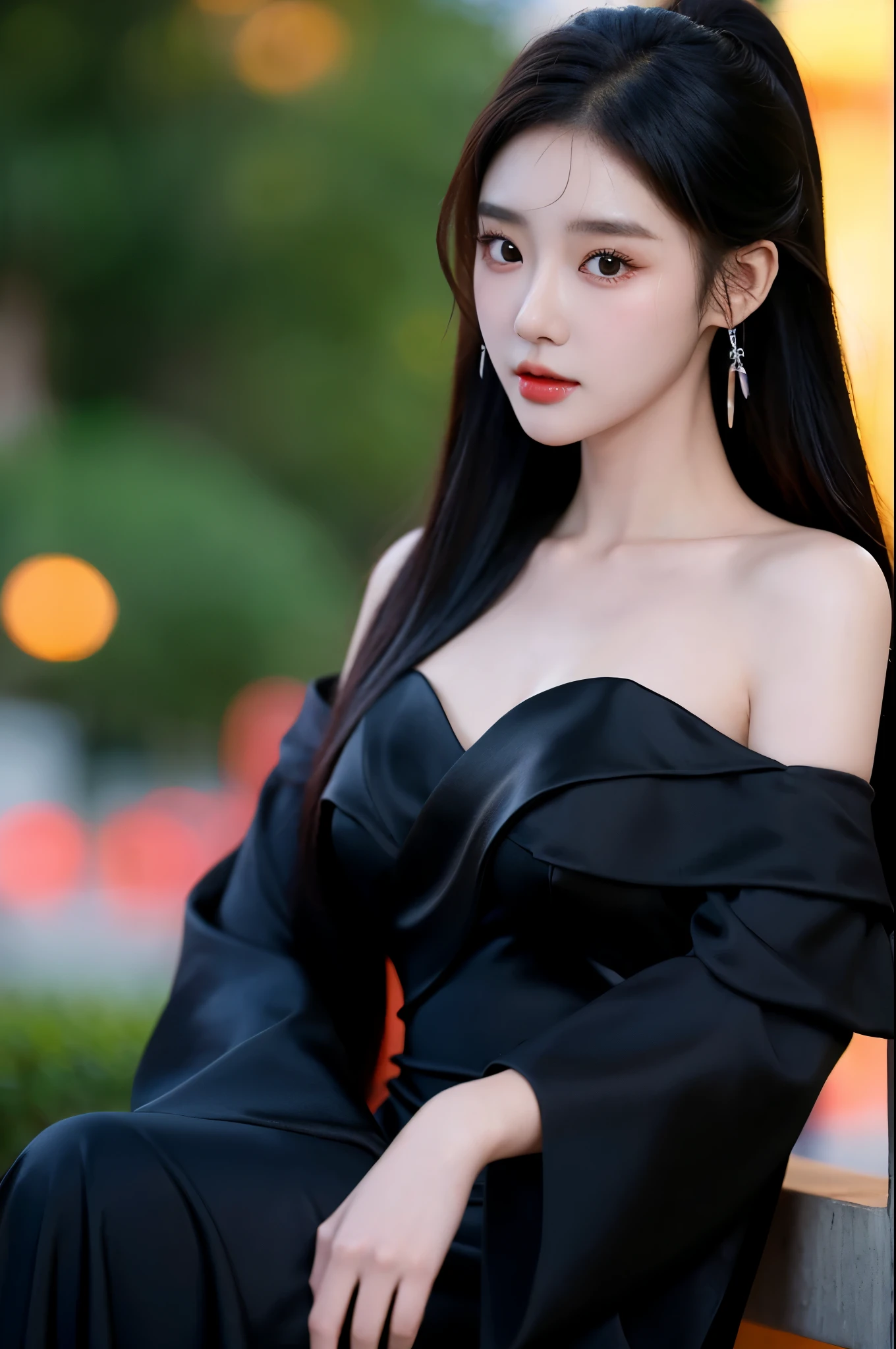 Close-up of a woman wearing a black dress looking sideways, beautiful korean woman, Beautiful young Korean woman, Beautiful young Korean woman, Yoo Lee Ji-eun plays the super villain, Minami Zaiwa, Gorgeous Chinese model, 8K Artgerm bokeh, korean girl, Cui Xianhua, young cute korean face