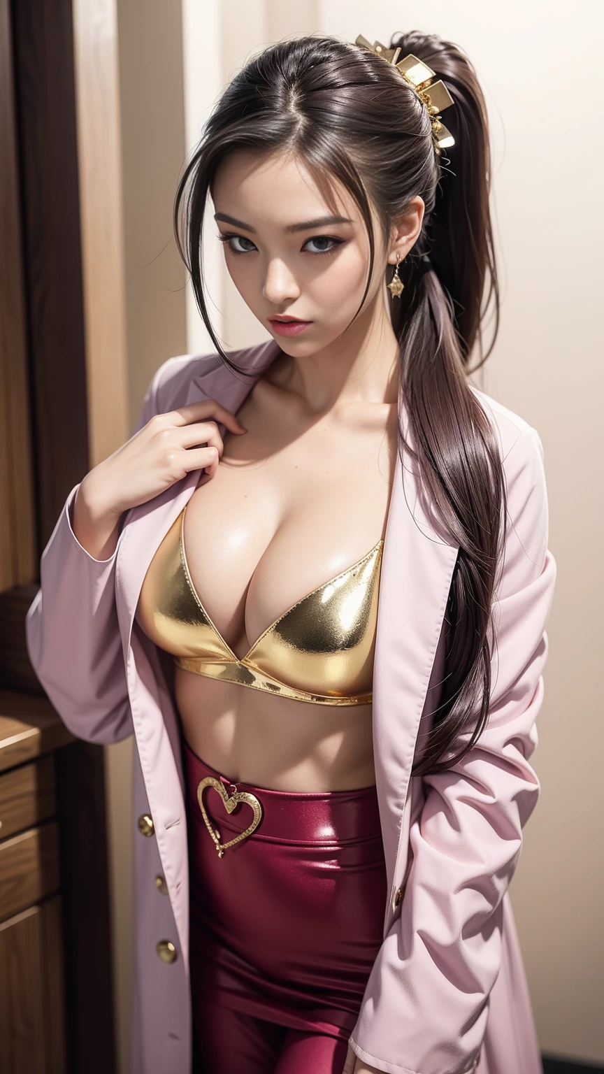 face, long_hair, gorgeous, girl, cleavage, western asian, top, hot girl, sexiest vibrant color dress ta inspired, sexy navel, big cleavage
((Doctor Costume, Traditional White Coat, Caduceus Emblem: 1.2))
((Hair Style: Slicked Back Ponytail, adorned with a Gold Barrette: 1.2))
((Makeup: Subtle Contouring with a Pop of Plum Lipstick: 1.2))
((Confident and Polished: Embracing the Professional Healer Aesthetic: 1.2))