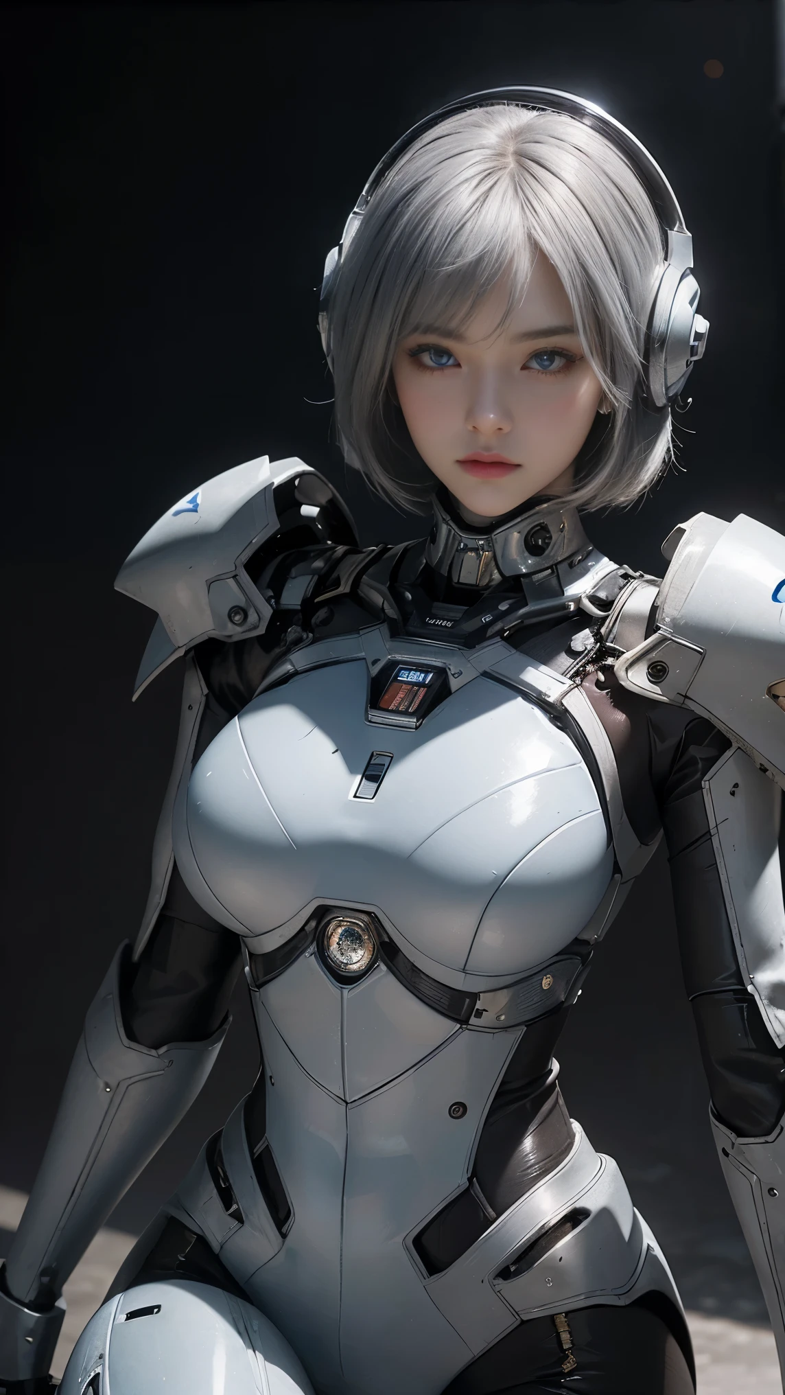 Highest image quality, outstanding details, ultra-high resolution, (realism: 1.4), the best illustration, favor details, highly condensed 1girl, with a delicate and beautiful face, dressed in a black and silver mecha, wearing a mecha helmet, holding a directional controller, riding on a motorcycle, cool beauty,tall girl,short hair,silver hair,Precisely expresses details such as face and skin texture,beautiful eye, blue eye,double eyelid,delicate skin,slender body shape,alone,medium breasts,the background is a high-tech lighting scene of the future city.