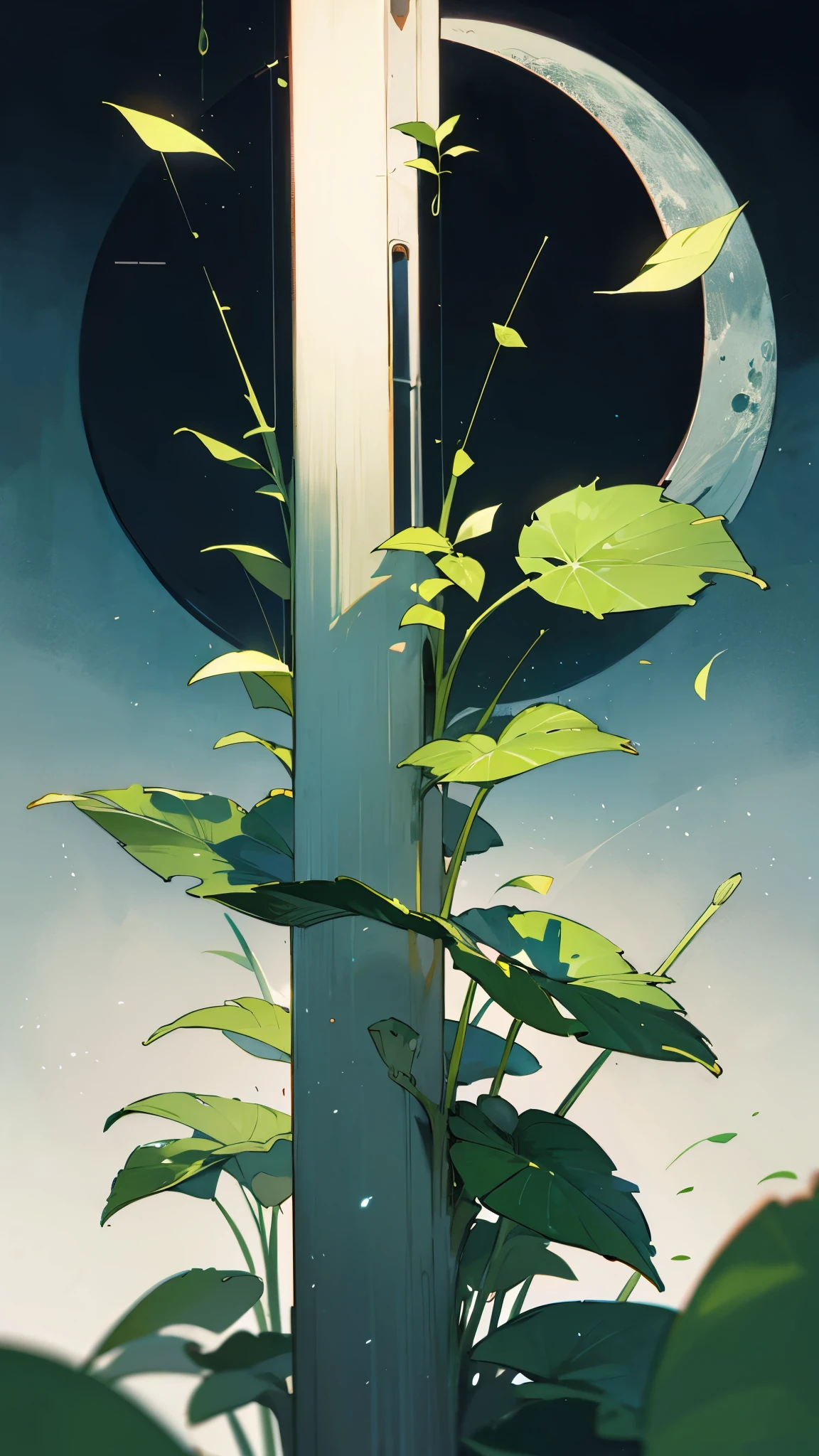 moon、sound、dew、leaf