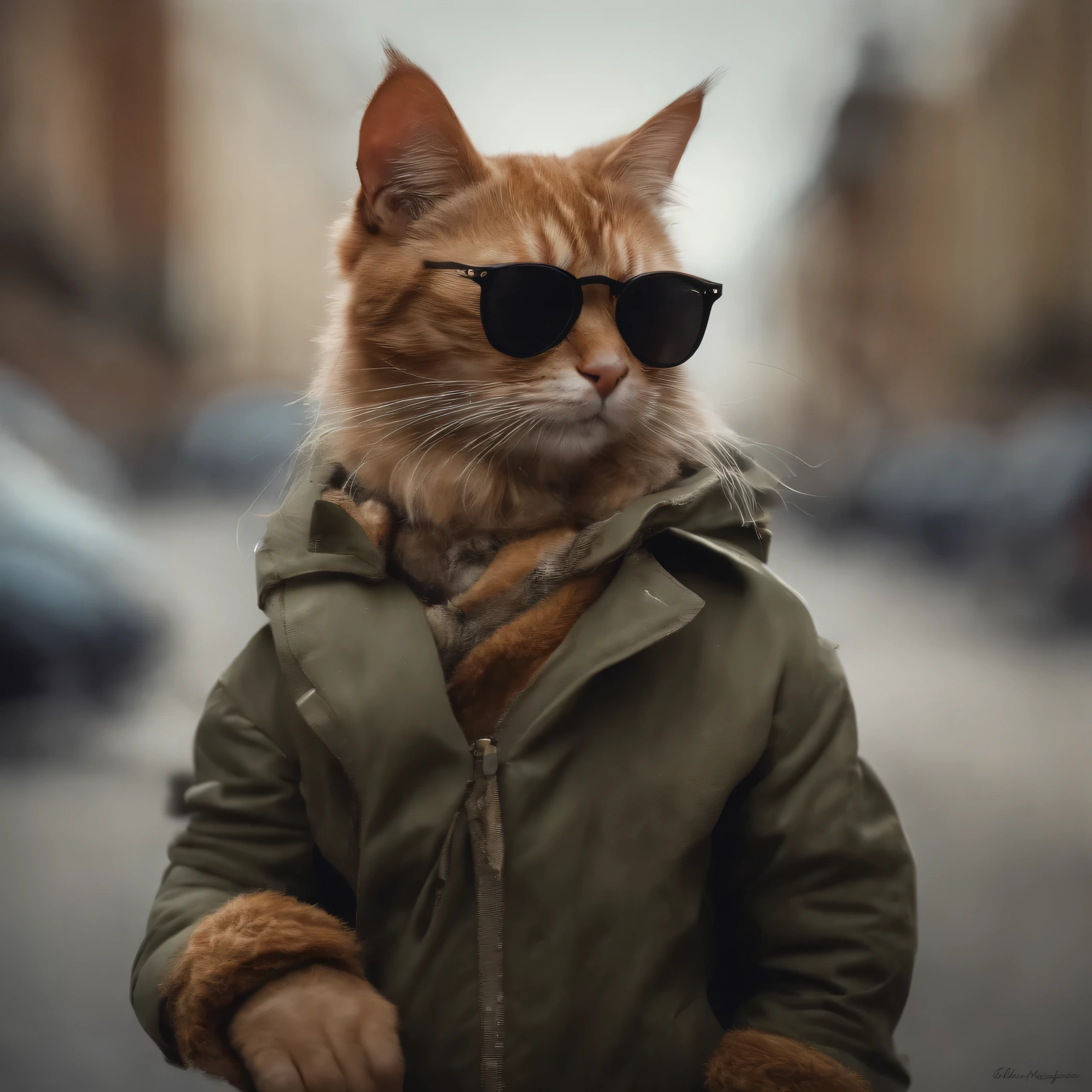 Perfect centralization, Um gatinho bonito por toda parte, Use uma jaqueta de estudante, wearing sunglasses, Usando fones de ouvido, Standing position, beleza abstrata, Centrado, looking at the camera, Facing the camera, nearing perfection, Dynamic, luar, altamente detalhado, pintura digital, art stations, Conceito-Arte, liso, sharp focus, 8k, high-definition resolution, illustration, arte de Carne Griffiths e Wadim Kashin, fundo branco