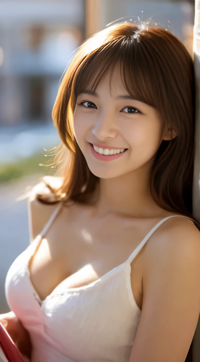 Japanese ),((beautiful girl)),cleavage,An expression that imagines something pleasant:1.2,(perfect body beauty:1.2),((perfect body)),(shy smile),beautiful teeth,