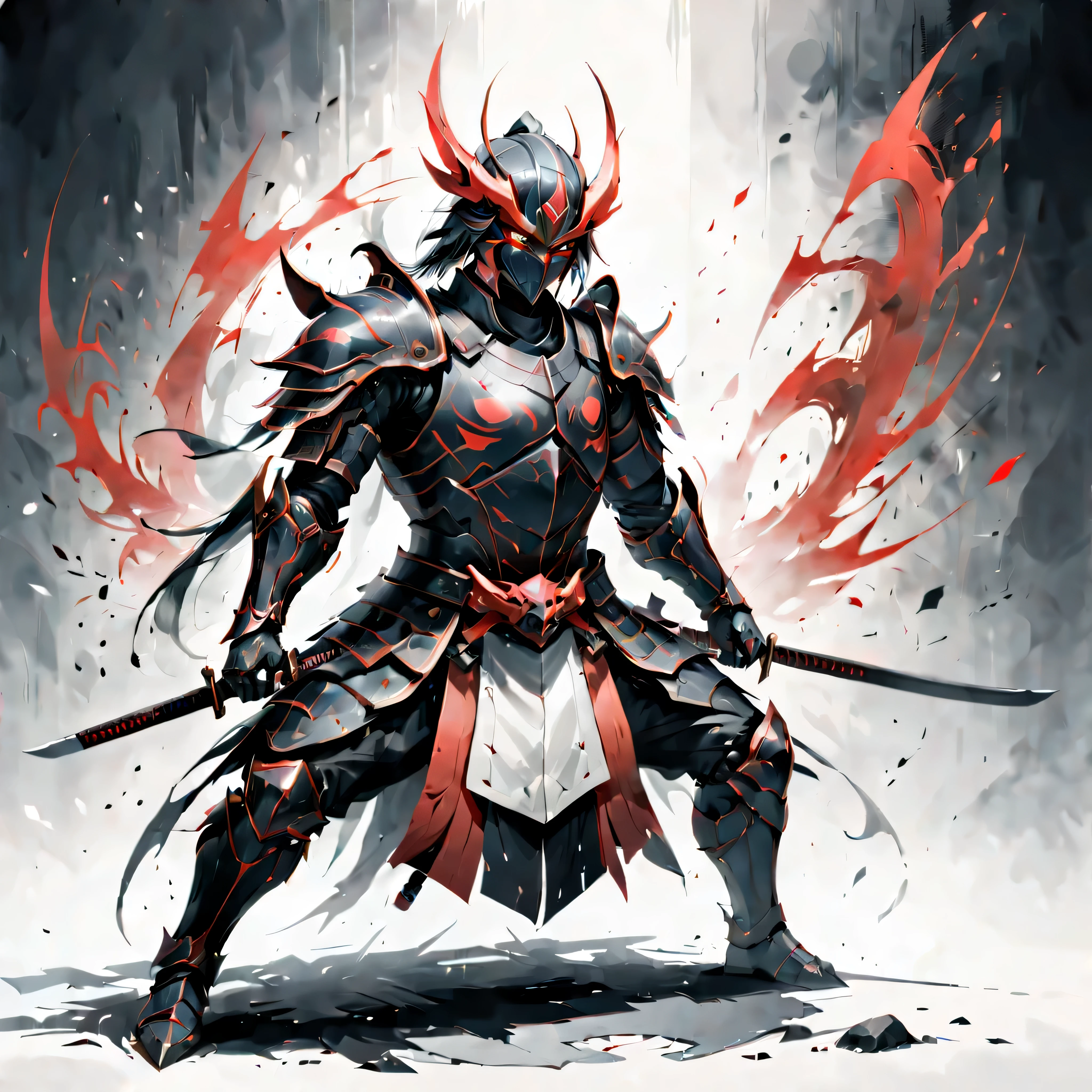 ((Full body):1.2), ((Selective color)), Drawing of a Tengu in Samurai Armor with Red Eye, (a Nodachi sword), smooth lines, fine art piece, Express expressions and postures through ink contrast, emphasize light, shadow and space. figurative art, (best quality, 4K, 8k, high resolution,masterpiece:1.2) ,(actual, photoactual, photo-actual:1.37).