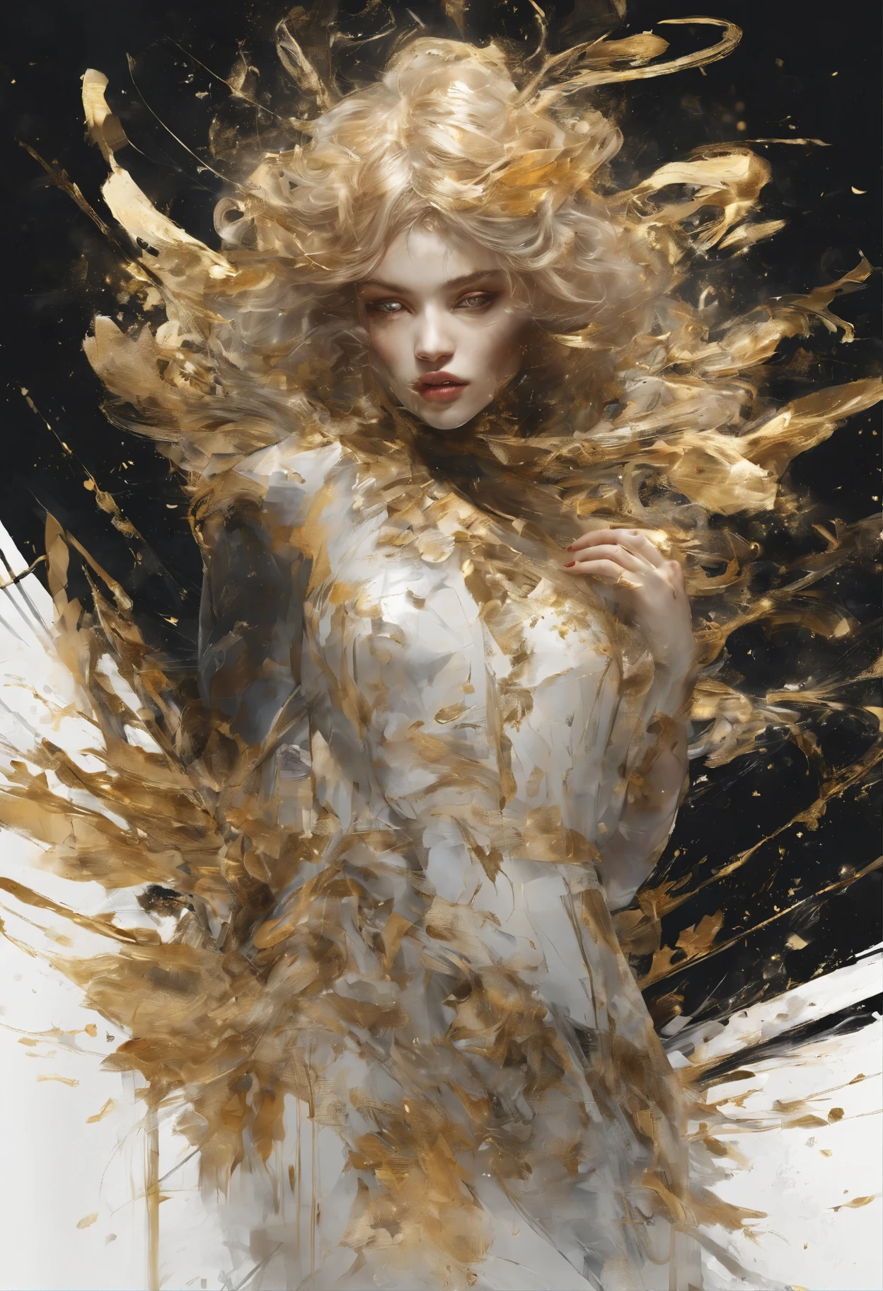Perfect centralization, Fantastic black-gold beam, delight, Standing position, Abstract beauty, centre, Looking at the camera, Facing the camera, nearing perfection, Dynamic, highly  detailed, Liso, sharp focus, 8K, A high resolution, illustration, Art by Carne Griffiths and Wadim Kashin, Goldfish characters