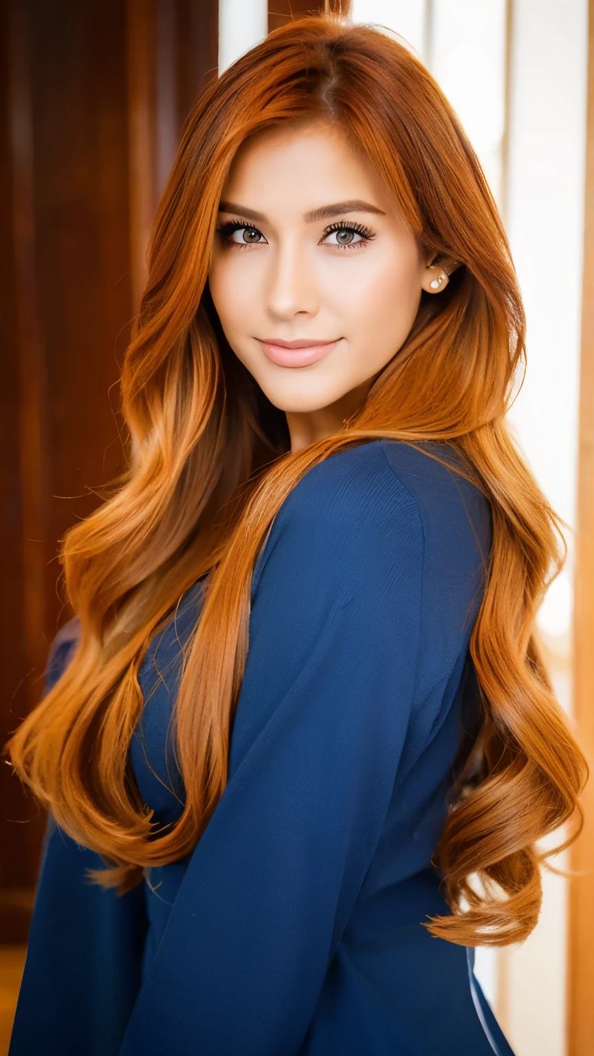 gorgeous, Bonito, good-hearted, Bondadoso, brillante, alegre, Dulce, educado, Sensible, sensato, brillante, encantador, elegante, Mujer rusa de pelo largo ondulado y pelirrojo