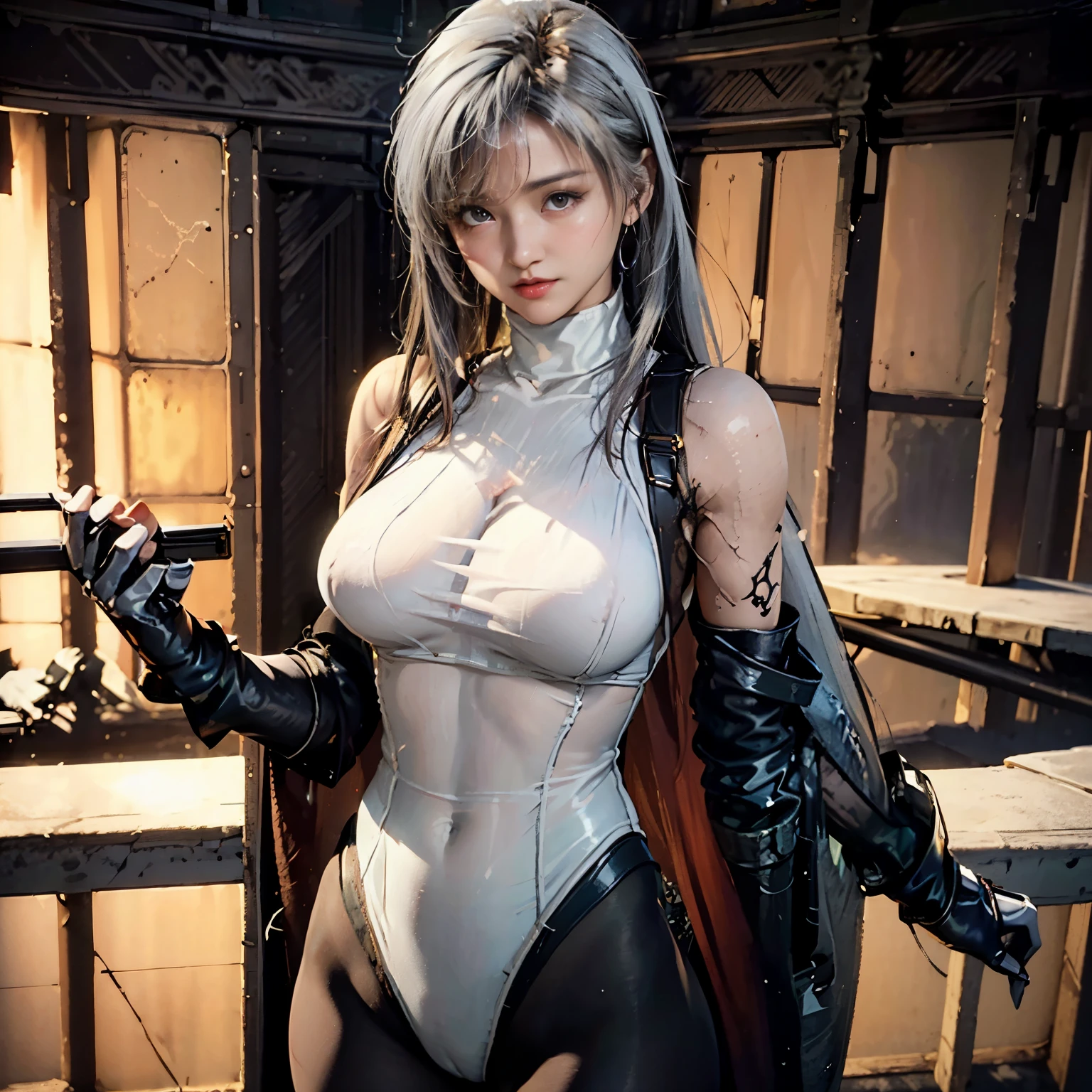 real,photo quality,steampunk, Worldly beauty, Composition with turtleneck and leotard, High resolution, very big, It's sticking out, wide open crotch, The shape of the is clearly visible, genitals are clearly visible, wide open crotch, A leotard that sticks to wet skin, thin leotard,Sheer leotard,super high leg,(The leotard is white and you can see through it.:1.5),(The turtleneck is white and you can see through it.:1.5),