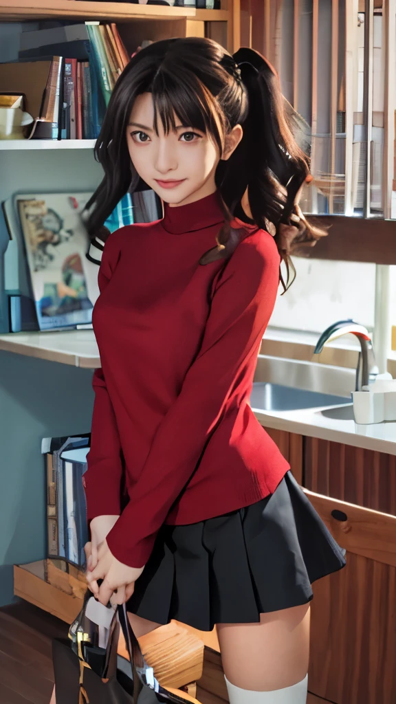 anime girl in a red shirt and black skirt with a black cat tail, rin tohsaka, attractive anime girl, anime visual of a cute girl, an anime girl, (anime girl), ilya kuvshinov with long hair, anime girl, smooth anime cg art, beautiful anime girl, seductive anime girl, anime woman, makoto kano